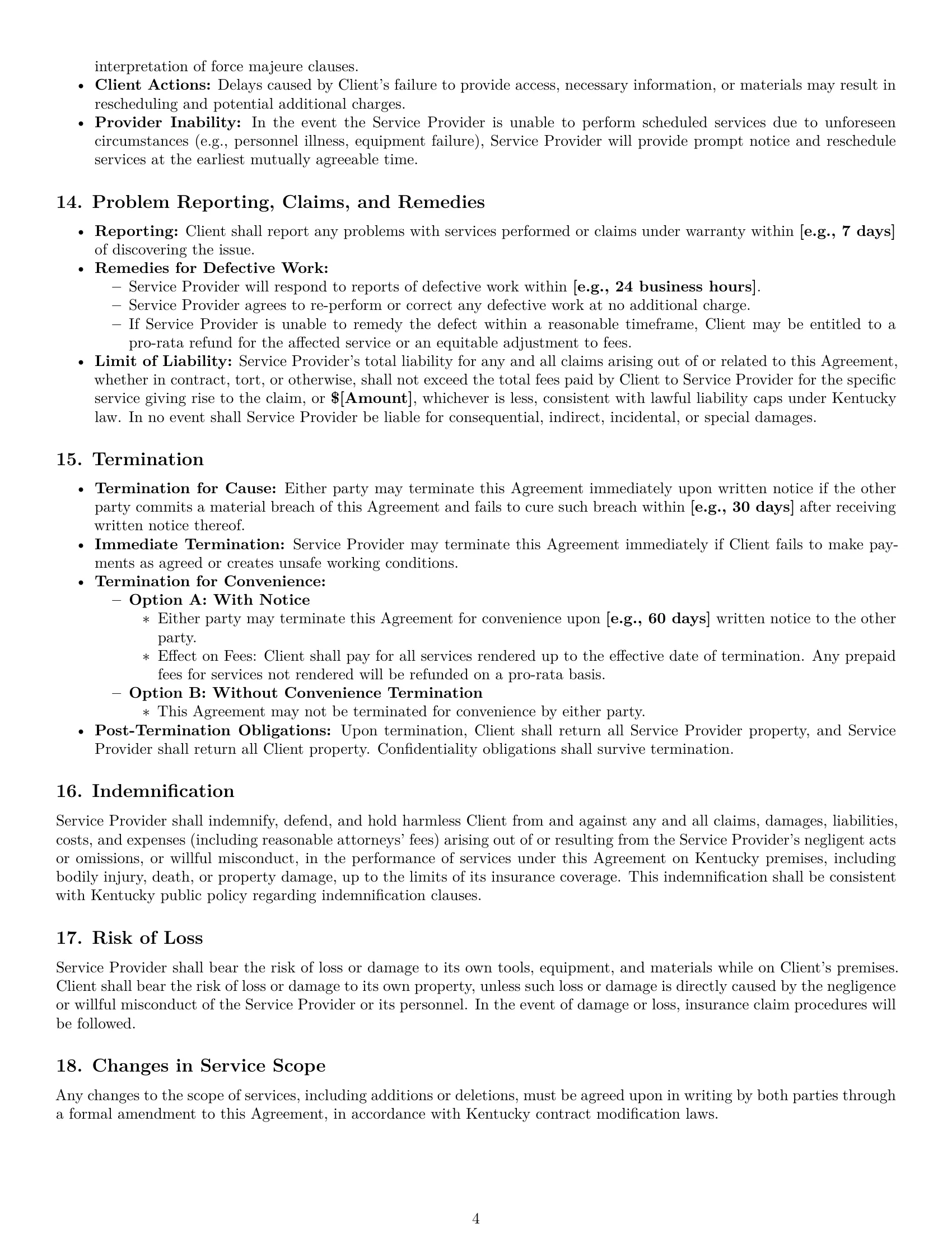 Preview page 4 of Pro Kentucky maintenance service contract template