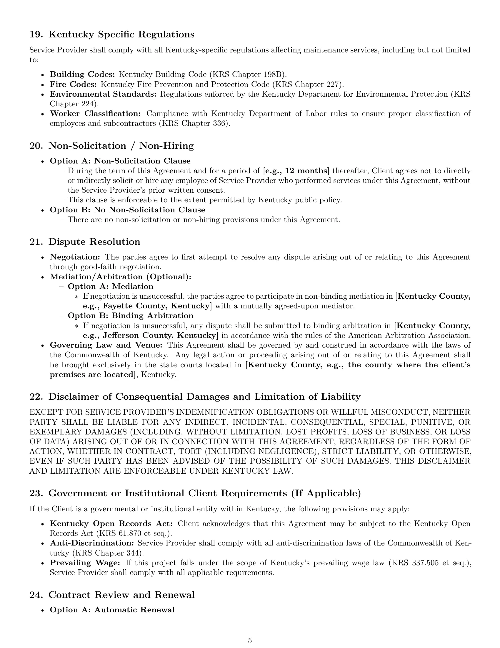 Preview page 5 of Pro Kentucky maintenance service contract template