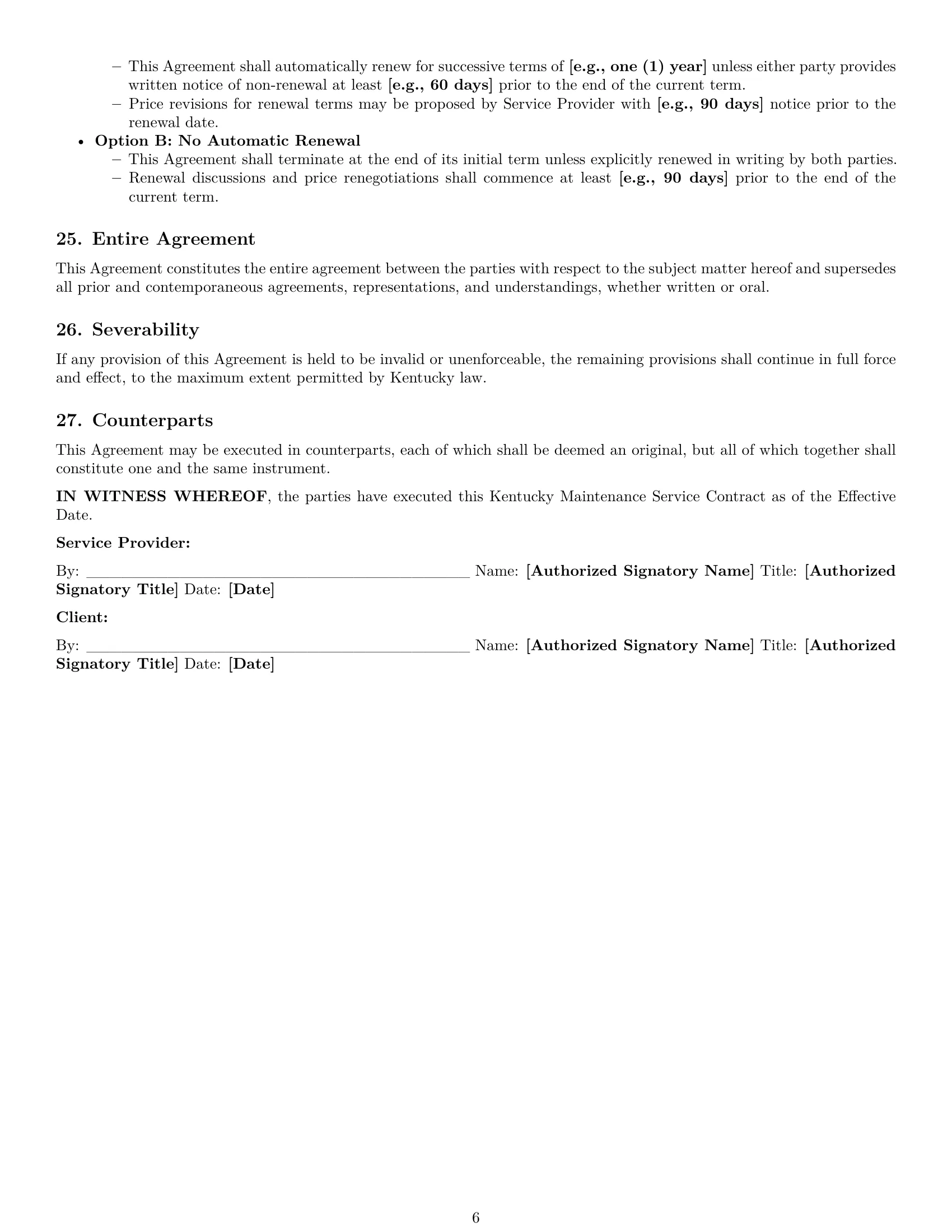 Preview page 6 of Pro Kentucky maintenance service contract template