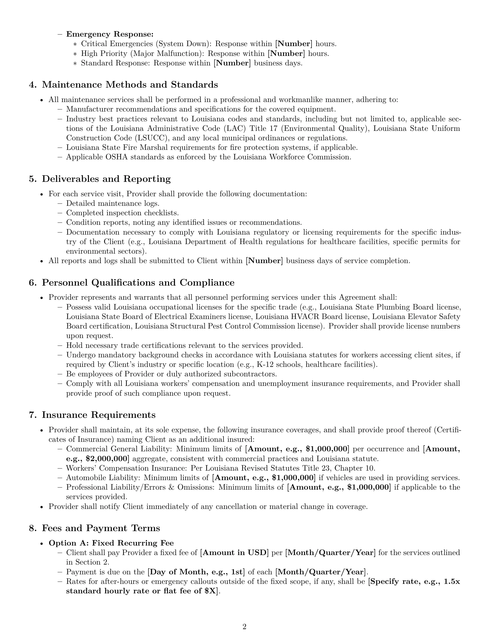 Preview page 2 of Pro Louisiana maintenance service contract template