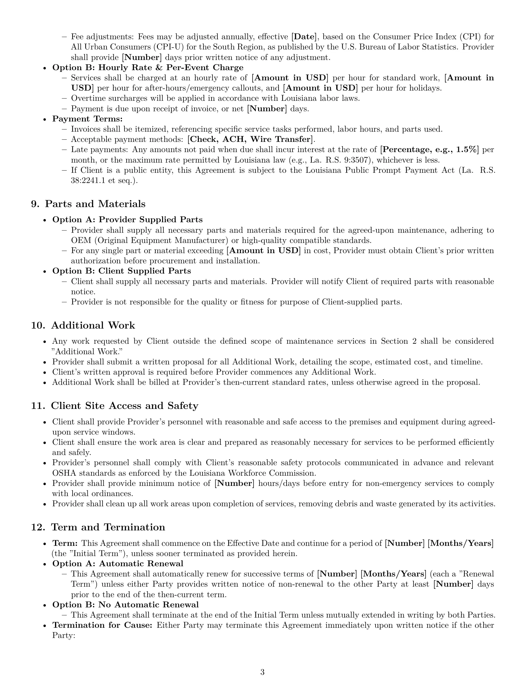 Preview page 3 of Pro Louisiana maintenance service contract template