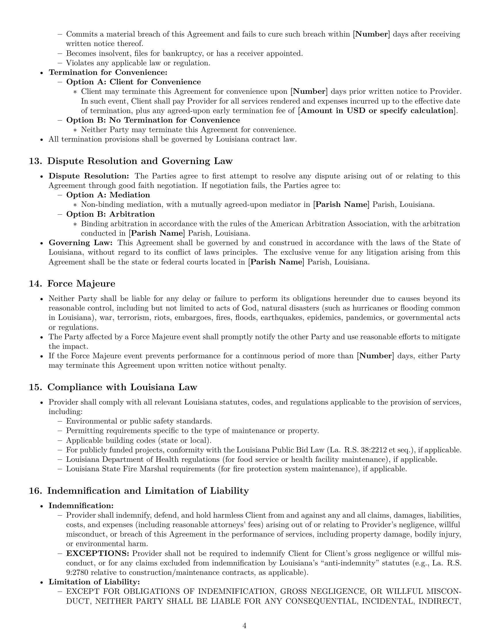 Preview page 4 of Pro Louisiana maintenance service contract template