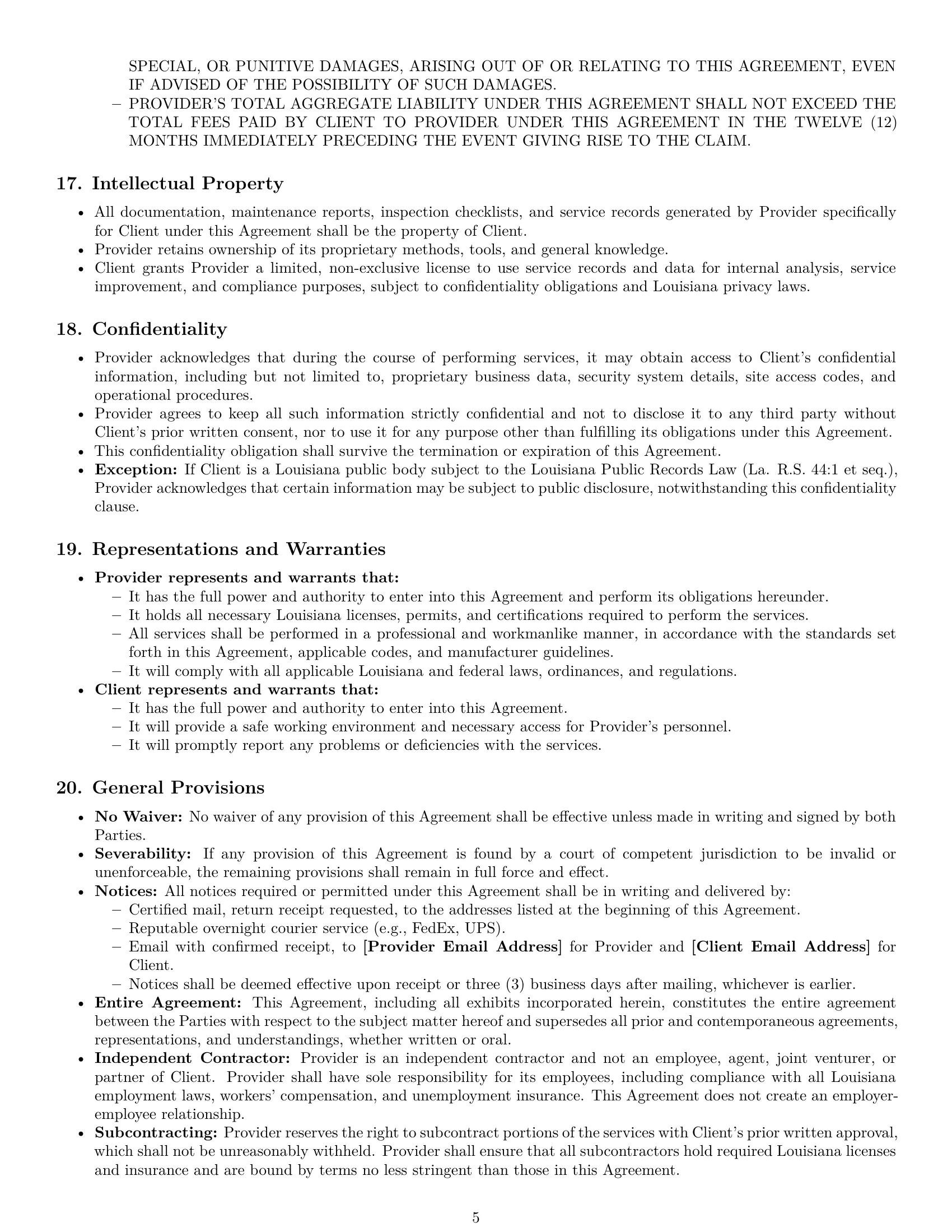 Preview page 5 of Pro Louisiana maintenance service contract template