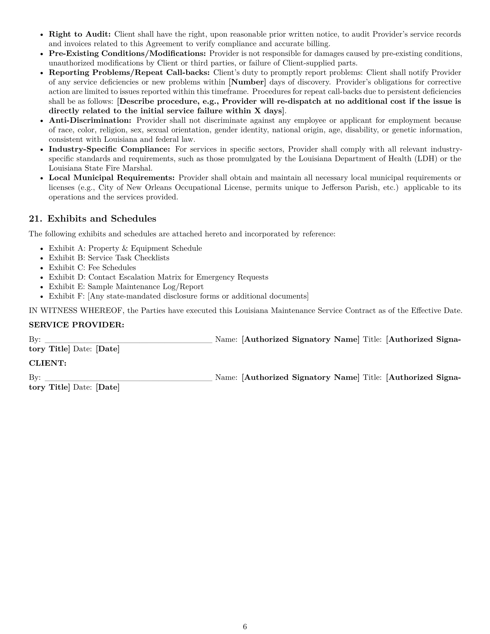 Preview page 6 of Pro Louisiana maintenance service contract template