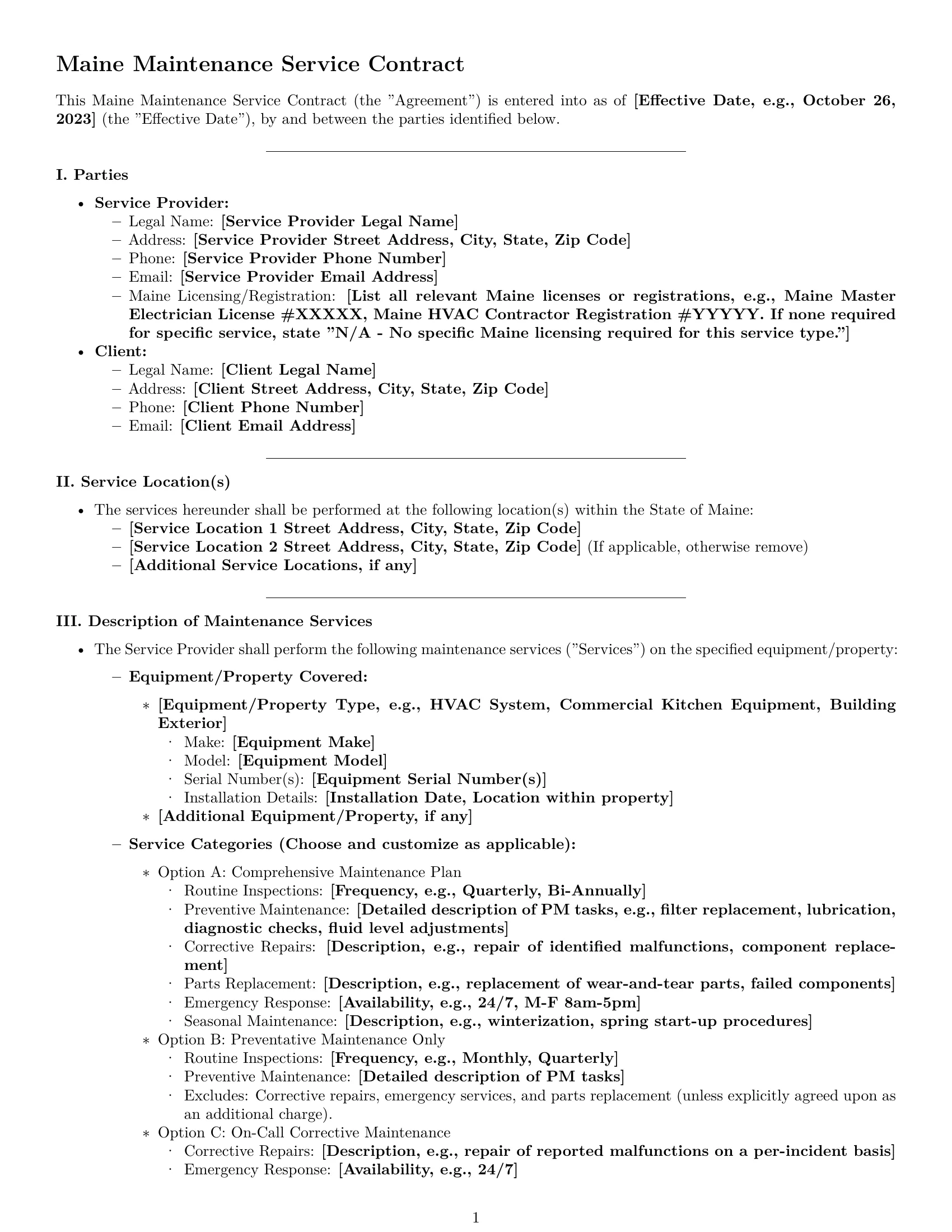 Preview page 1 of Pro Maine maintenance service contract template