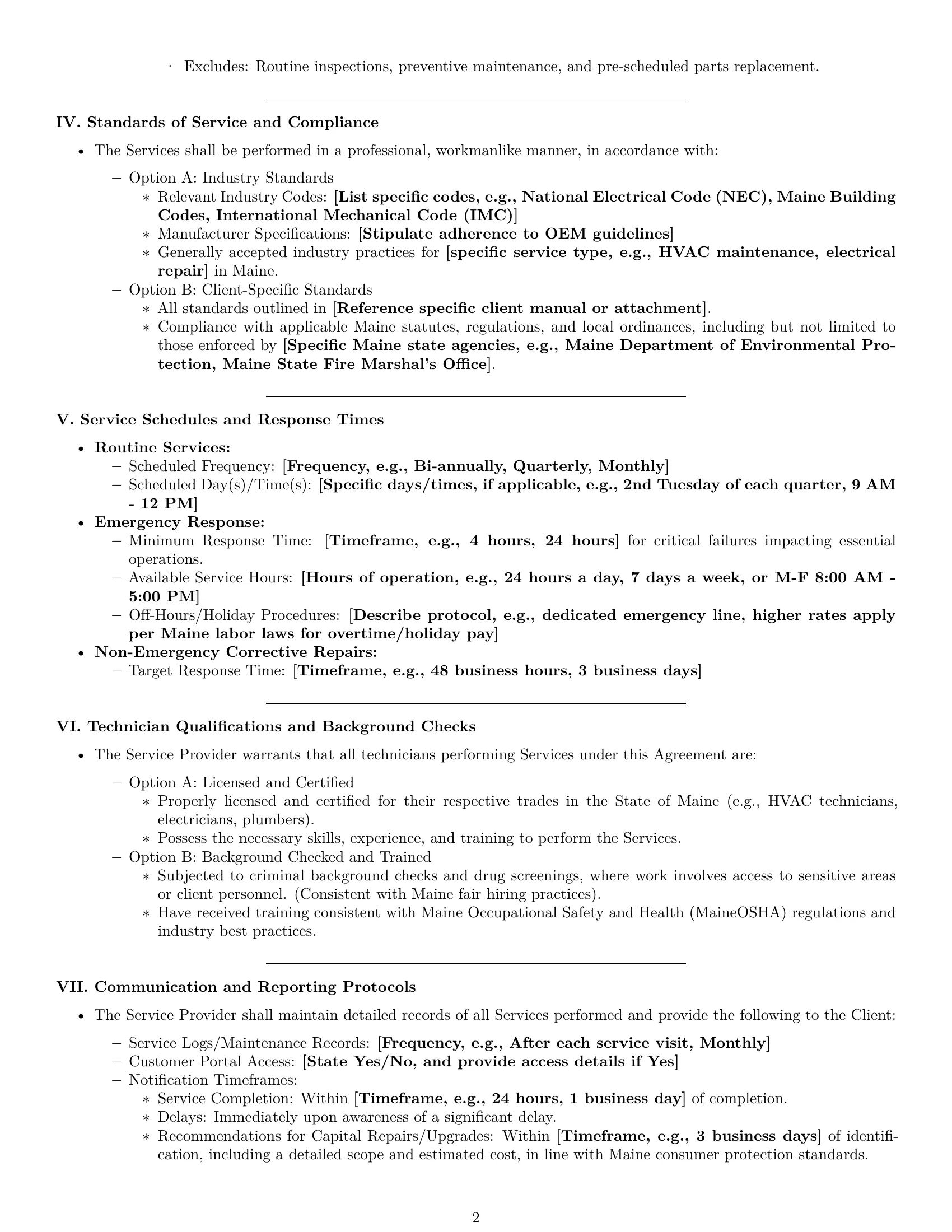 Preview page 2 of Pro Maine maintenance service contract template