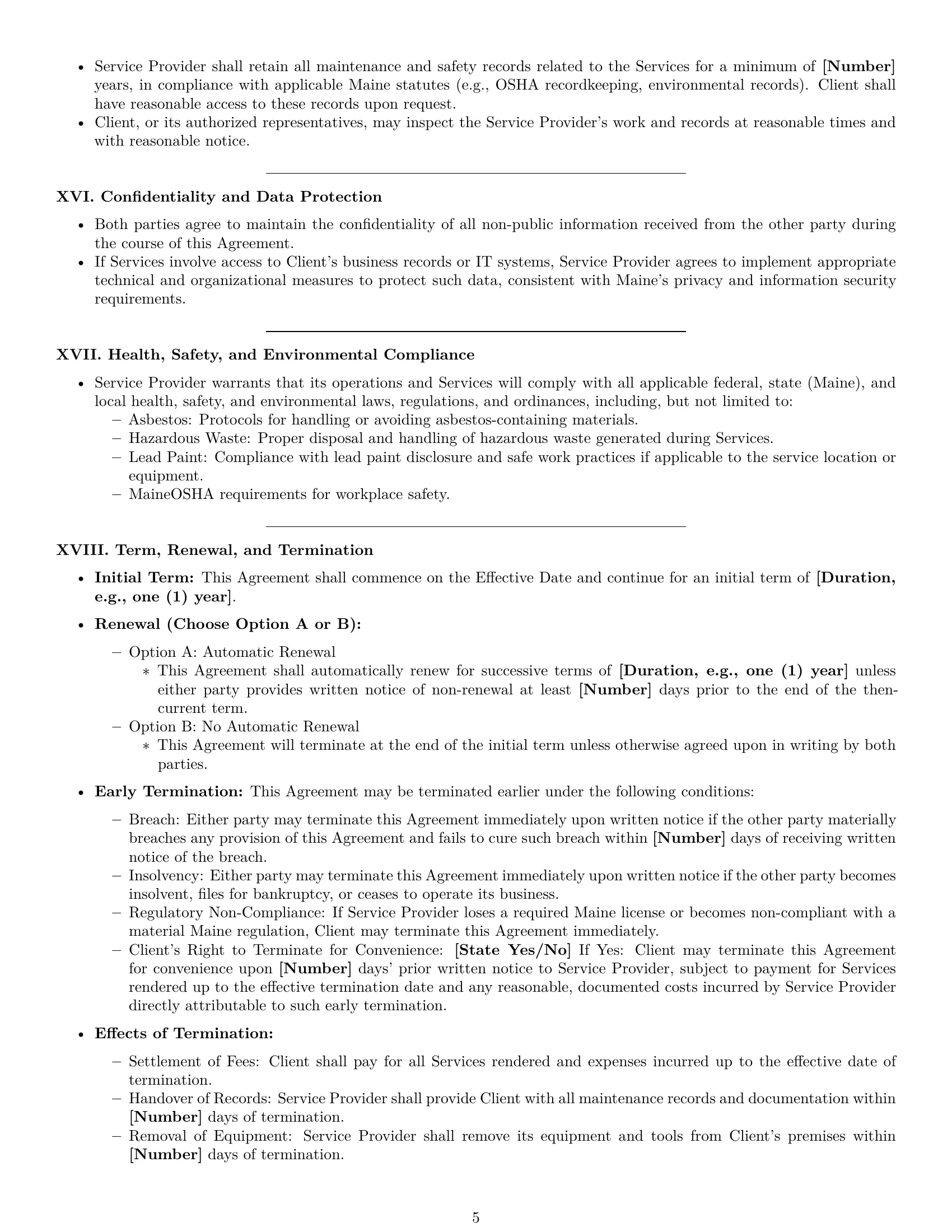 Preview page 5 of Pro Maine maintenance service contract template