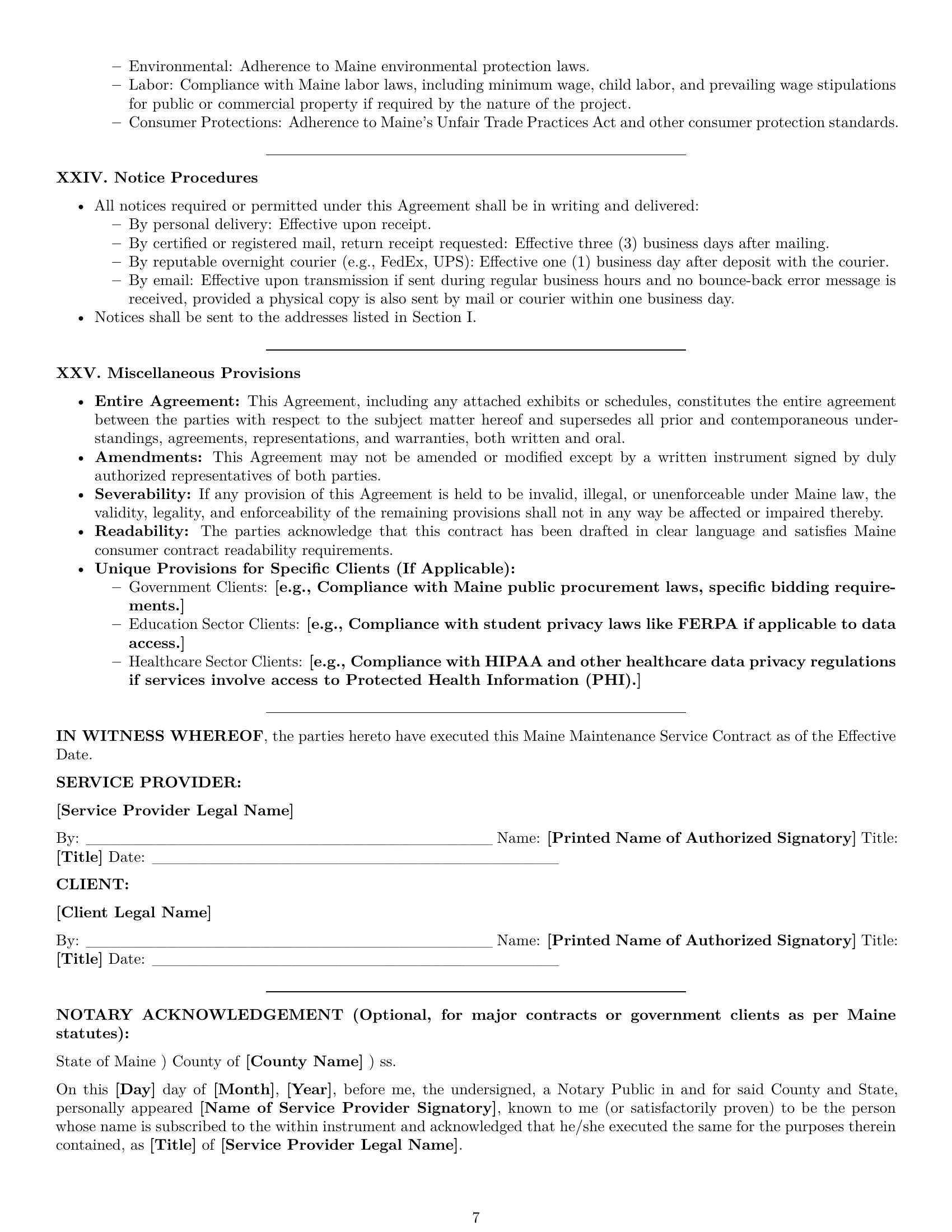 Preview page 7 of Pro Maine maintenance service contract template