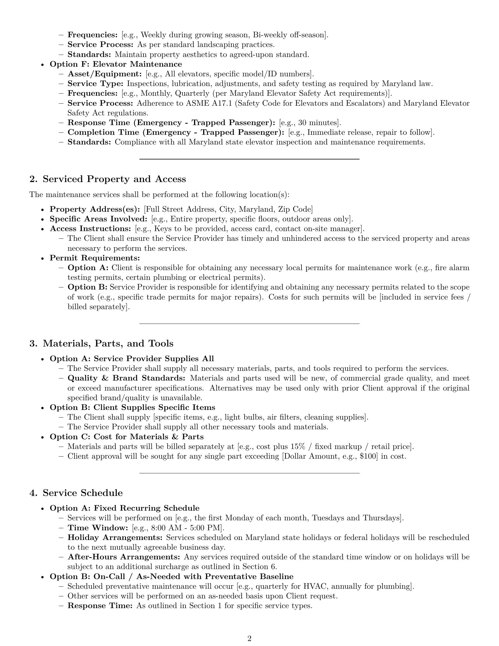 Preview page 2 of Pro Maryland maintenance service contract template