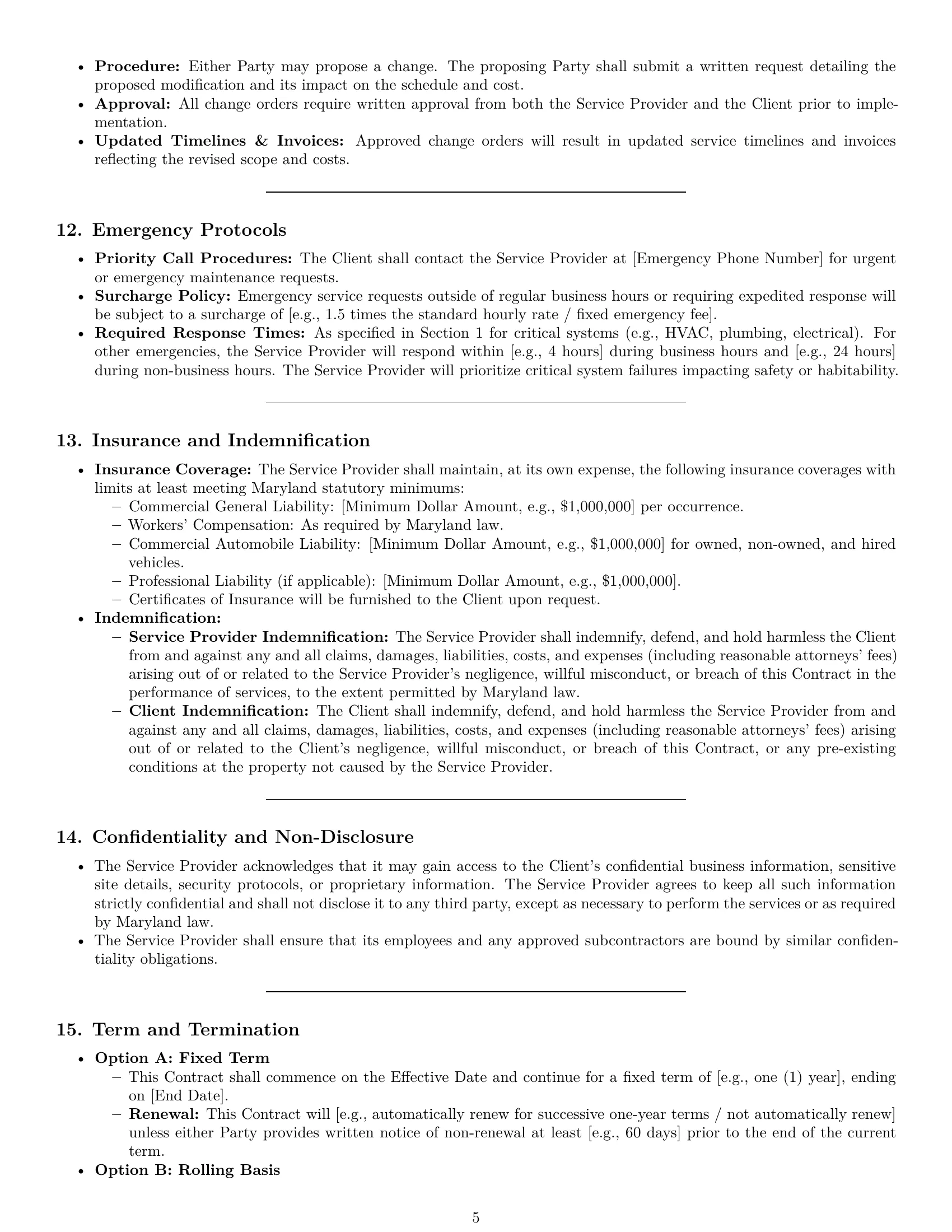 Preview page 5 of Pro Maryland maintenance service contract template