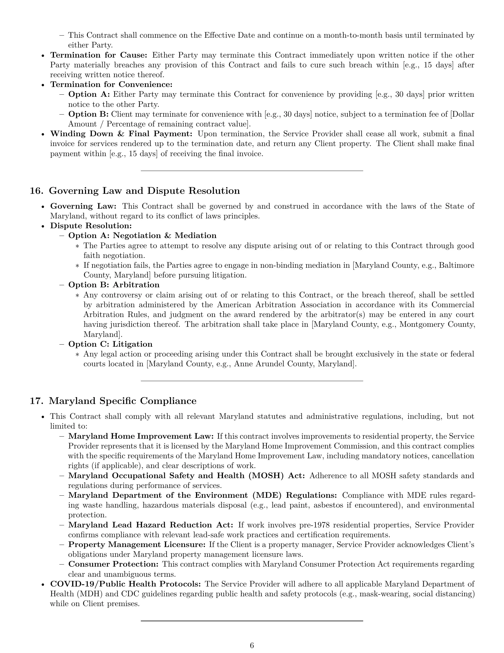 Preview page 6 of Pro Maryland maintenance service contract template