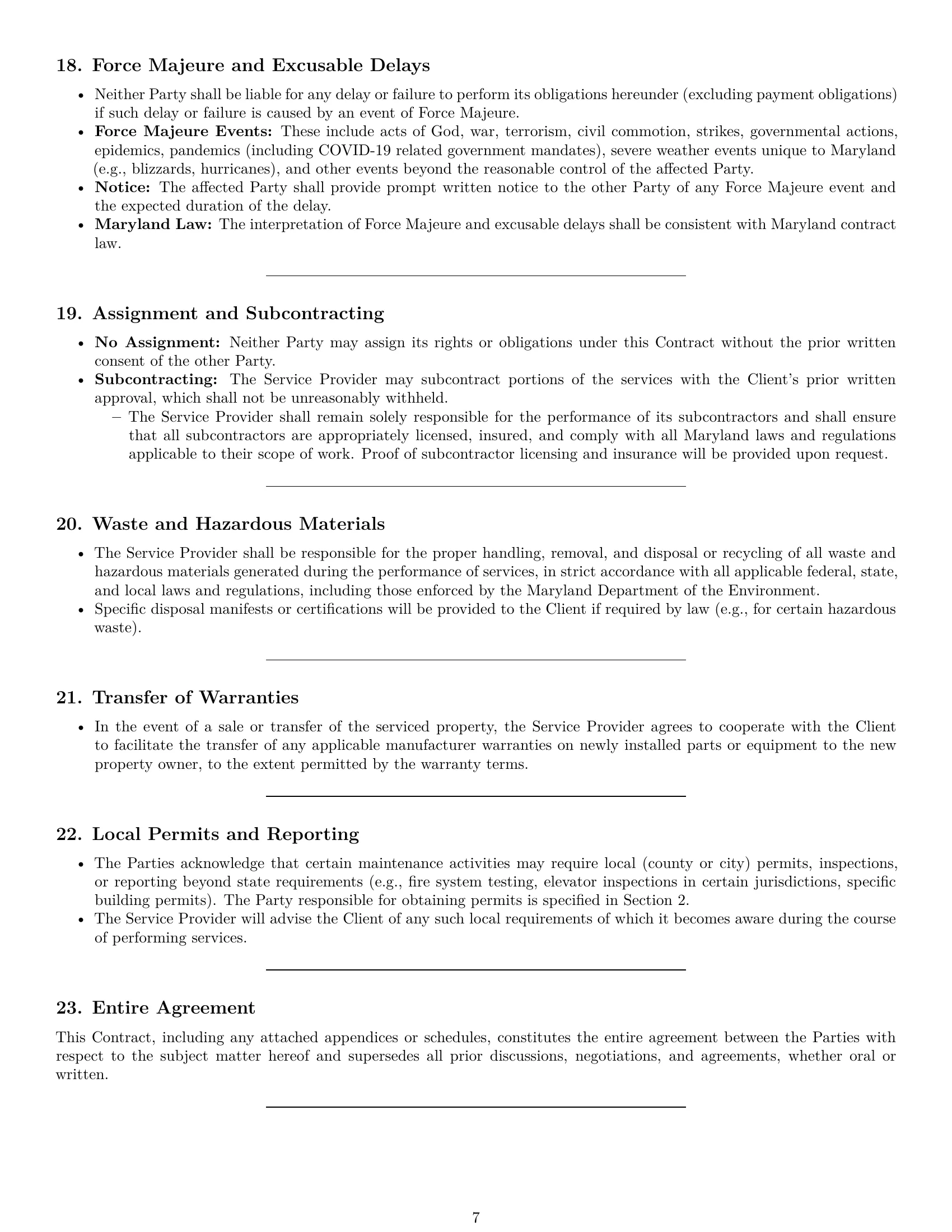 Preview page 7 of Pro Maryland maintenance service contract template
