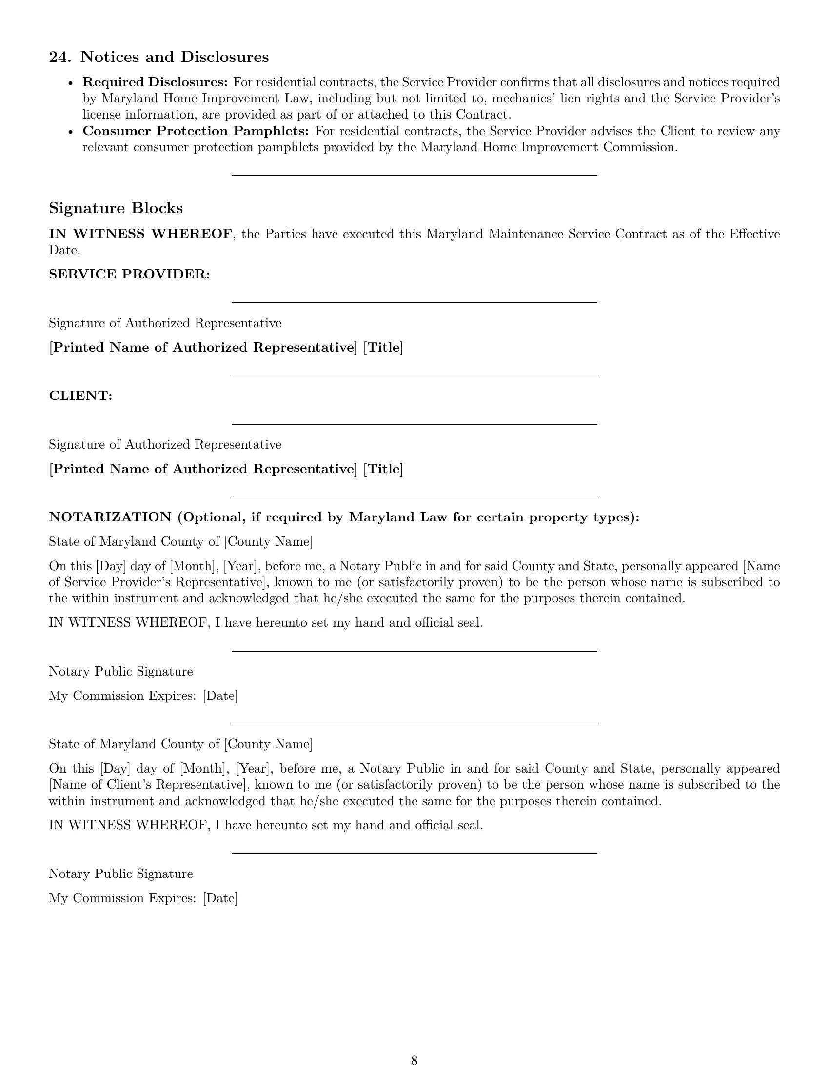 Preview page 8 of Pro Maryland maintenance service contract template