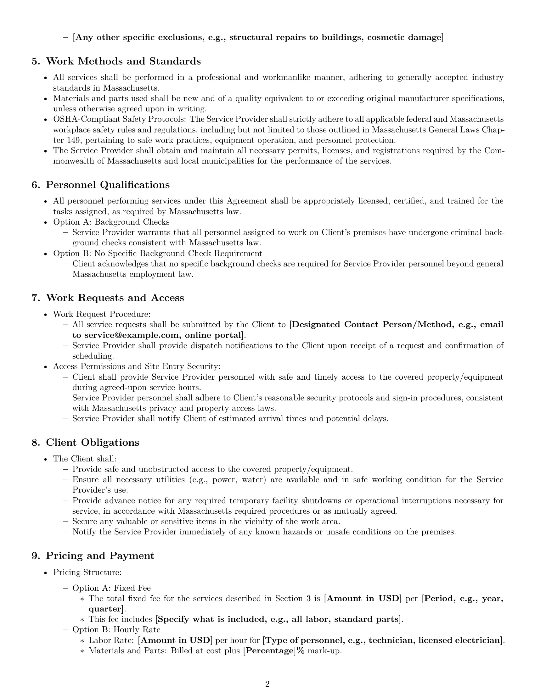 Preview page 2 of Pro Massachusetts maintenance service contract template