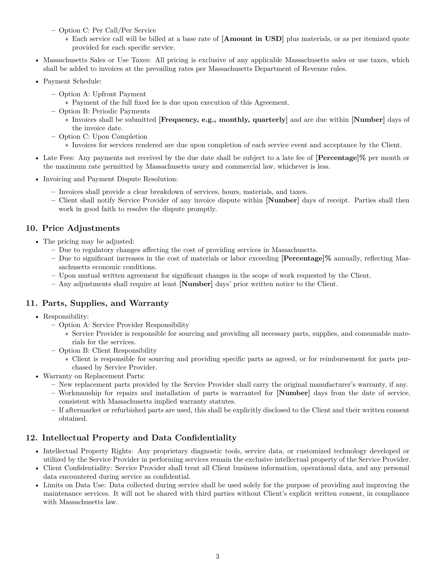 Preview page 3 of Pro Massachusetts maintenance service contract template