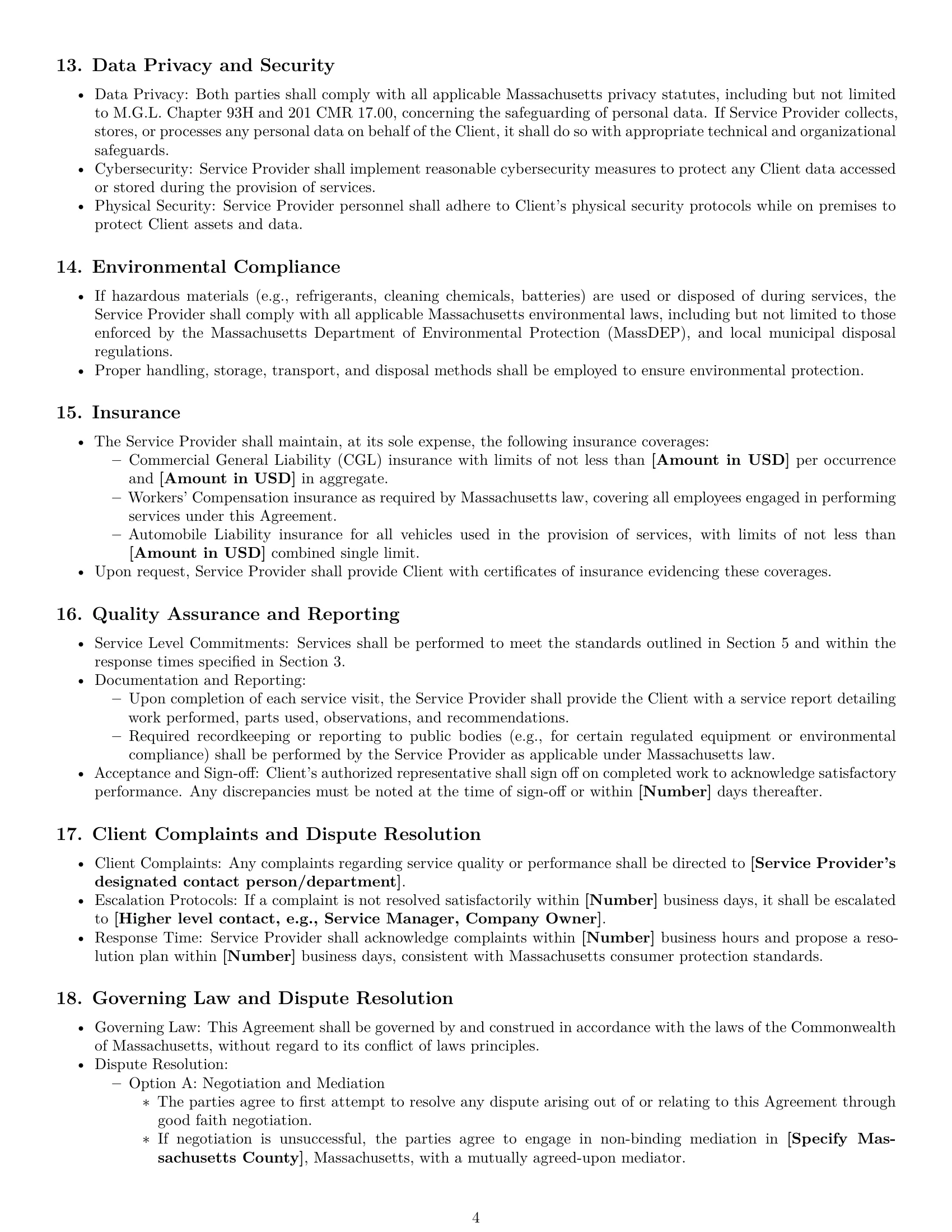 Preview page 4 of Pro Massachusetts maintenance service contract template