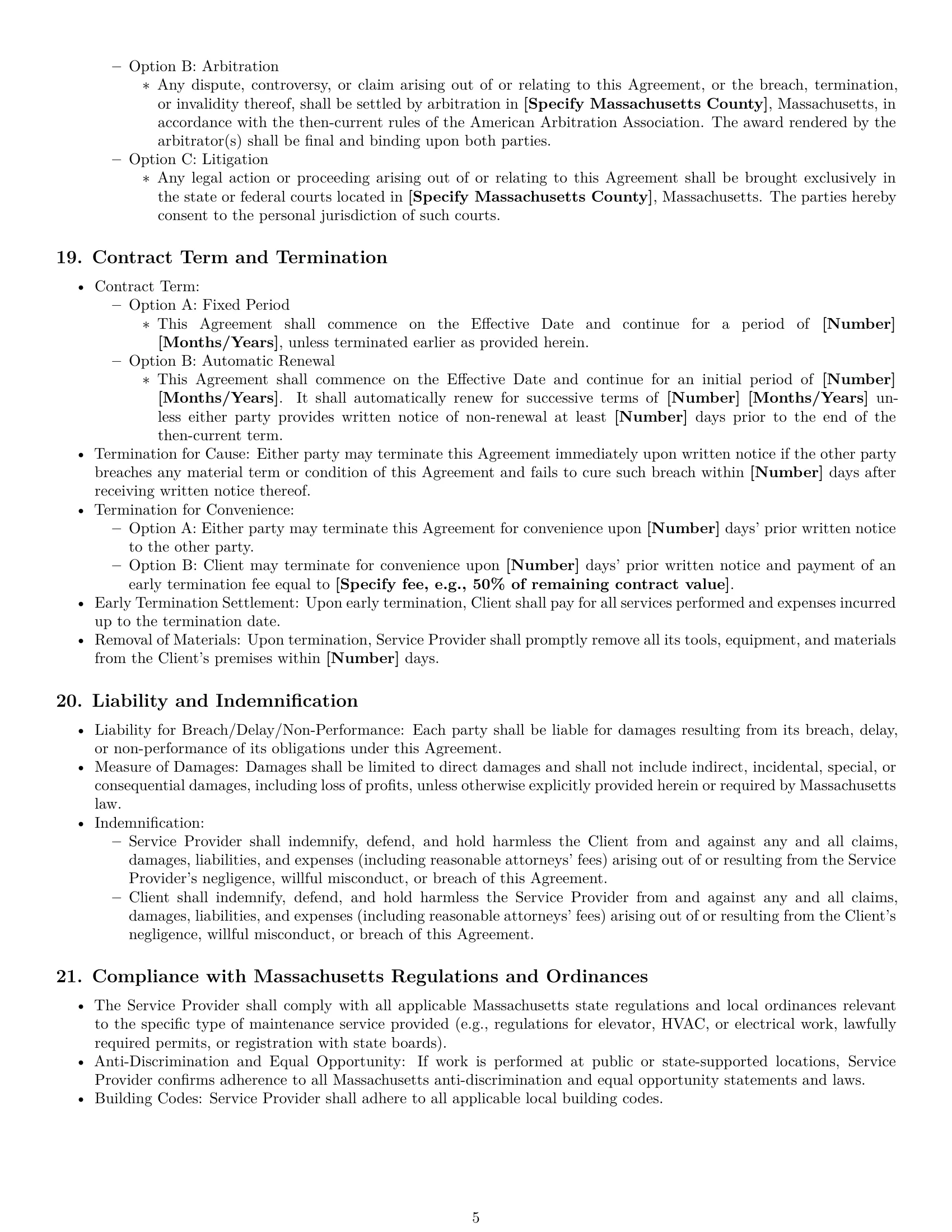 Preview page 5 of Pro Massachusetts maintenance service contract template