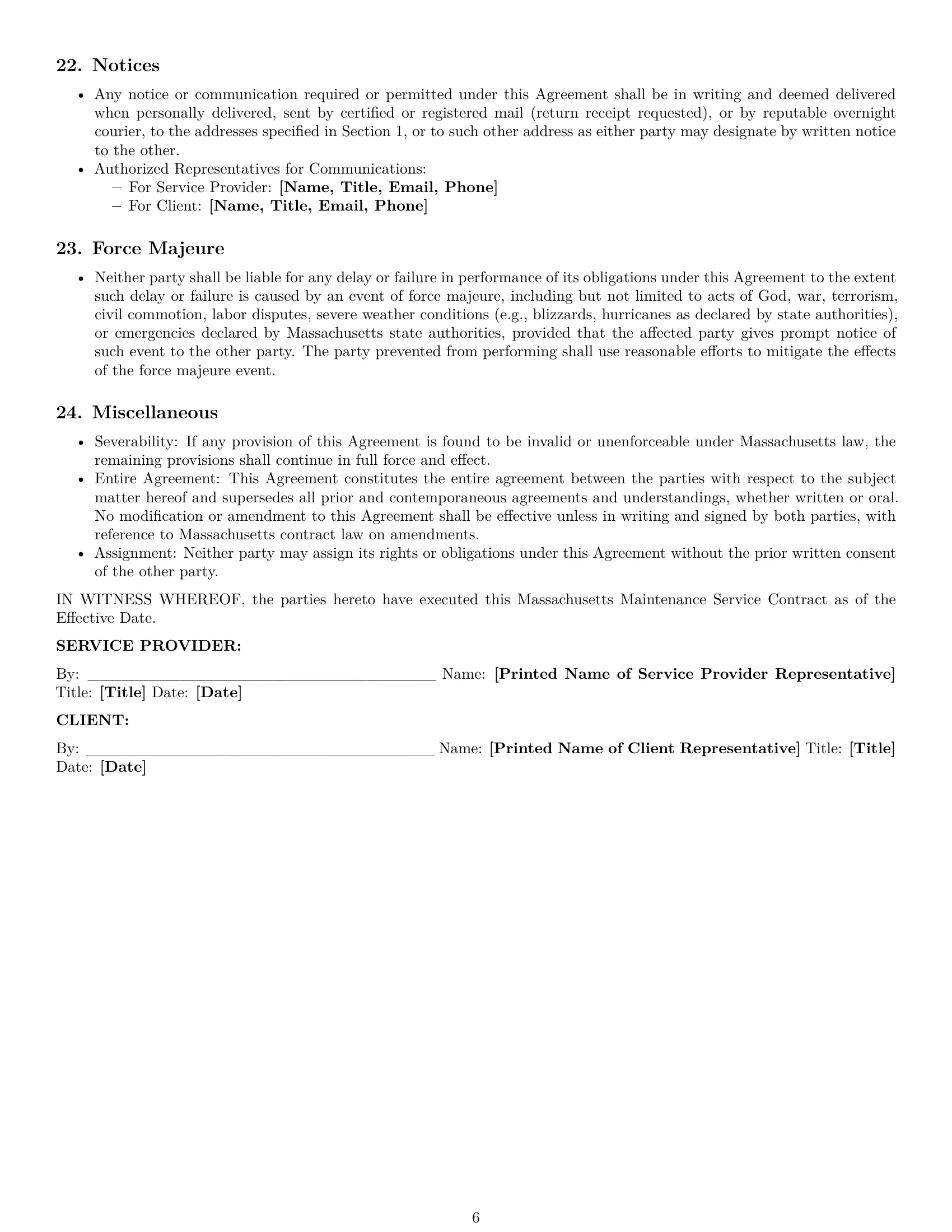 Preview page 6 of Pro Massachusetts maintenance service contract template