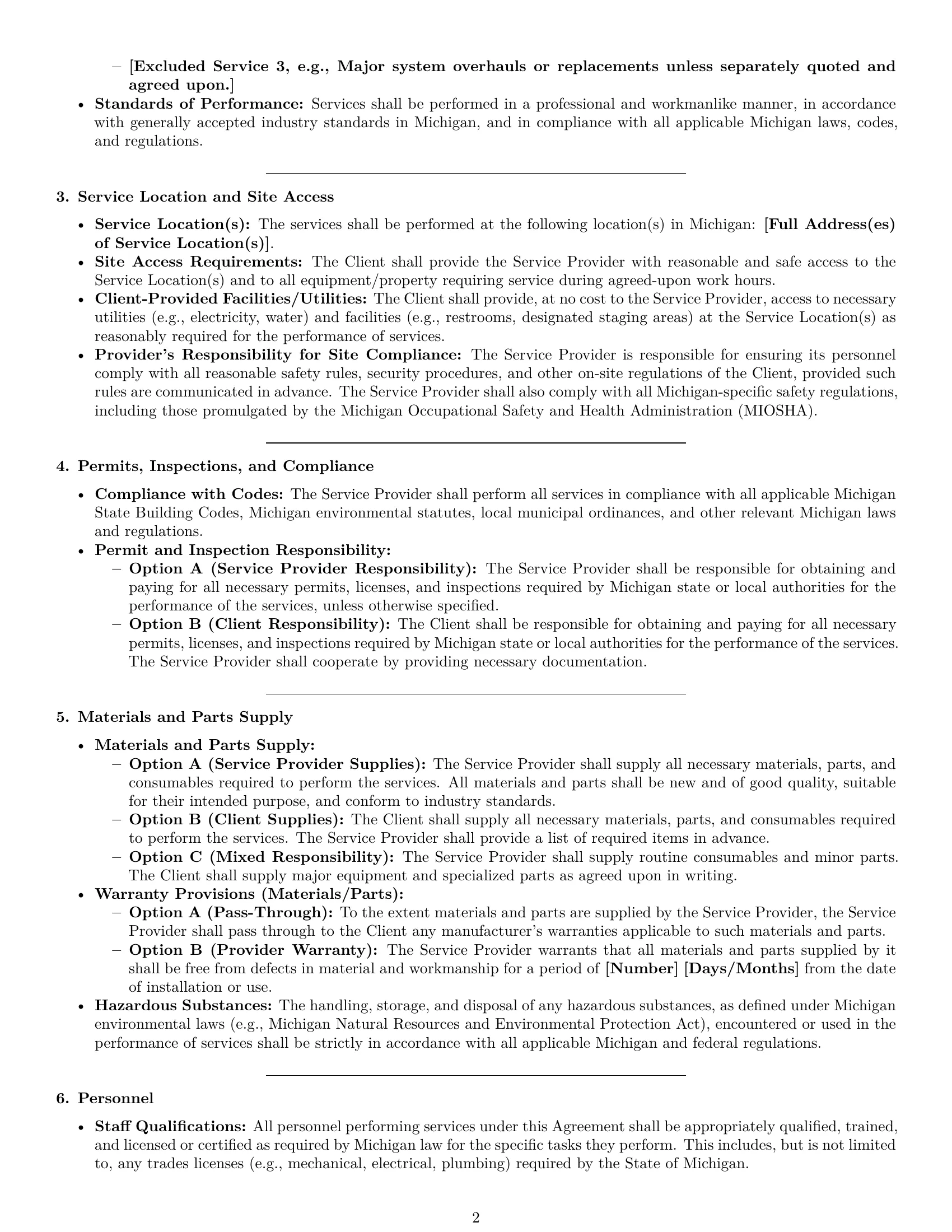 Preview page 2 of Pro Michigan maintenance service contract template