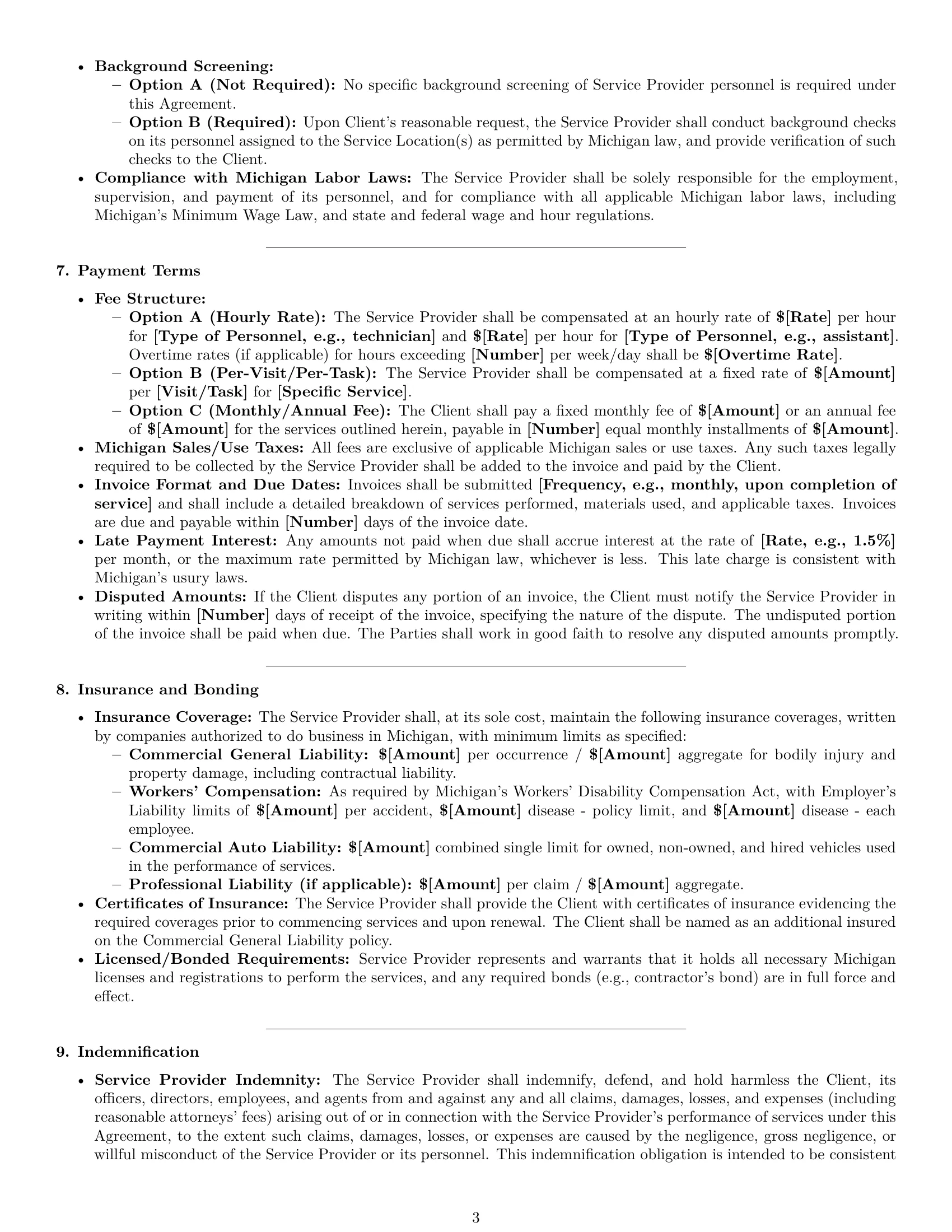 Preview page 3 of Pro Michigan maintenance service contract template