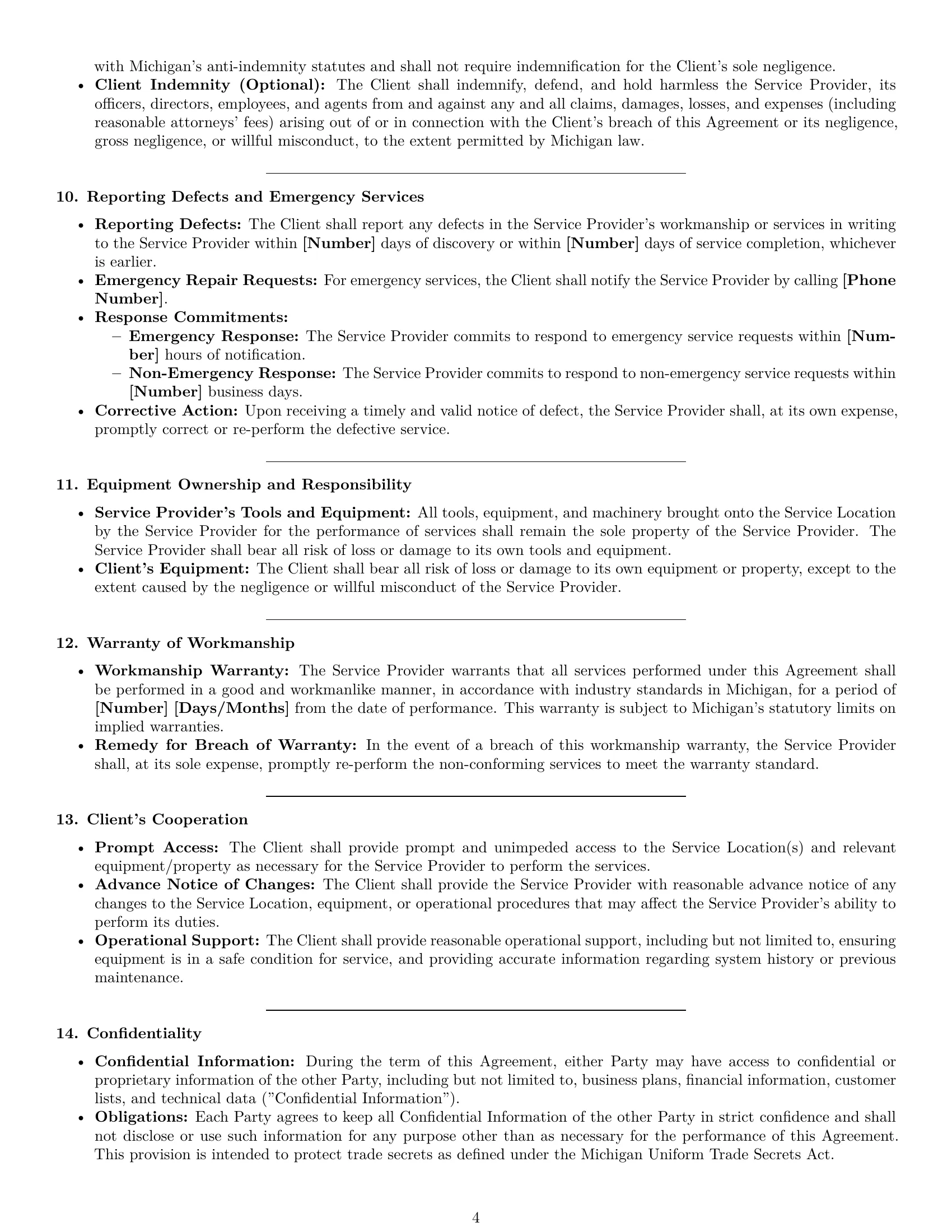 Preview page 4 of Pro Michigan maintenance service contract template
