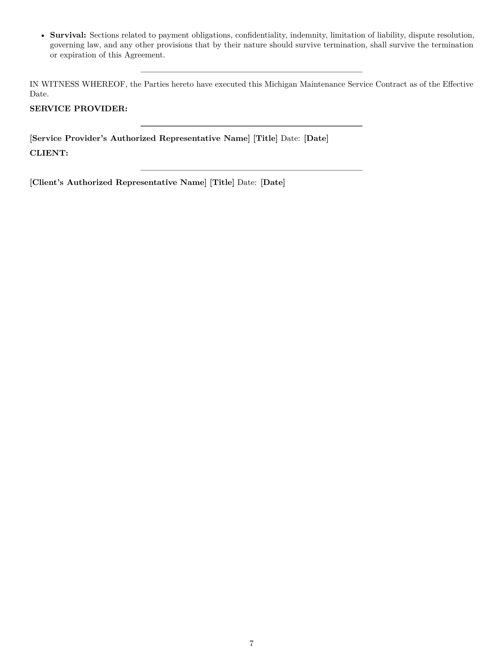 Preview page 7 of Pro Michigan maintenance service contract template