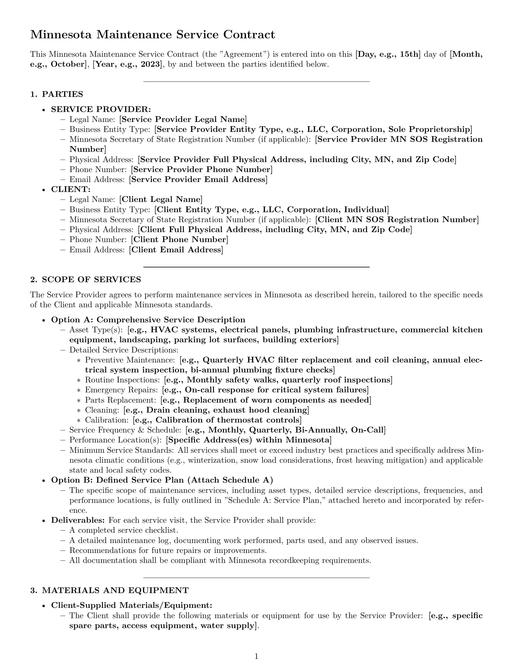 Preview page 1 of Pro Minnesota maintenance service contract template