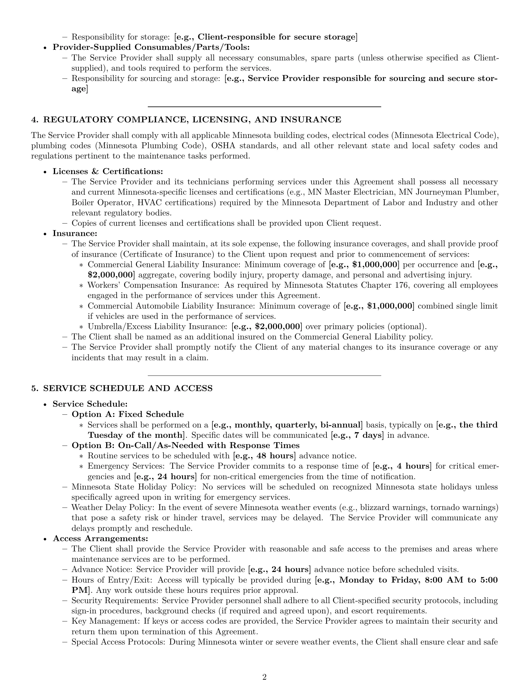 Preview page 2 of Pro Minnesota maintenance service contract template