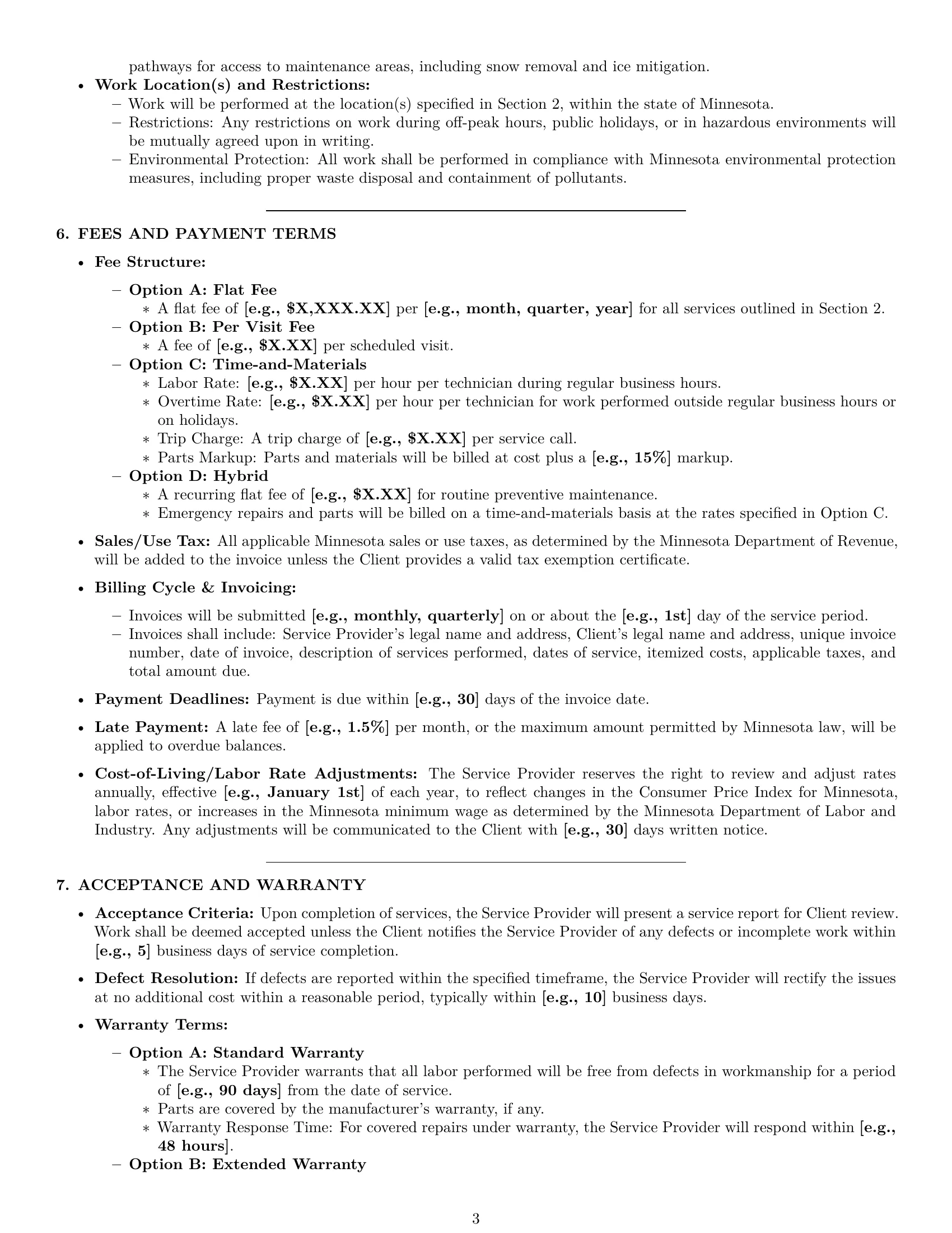 Preview page 3 of Pro Minnesota maintenance service contract template