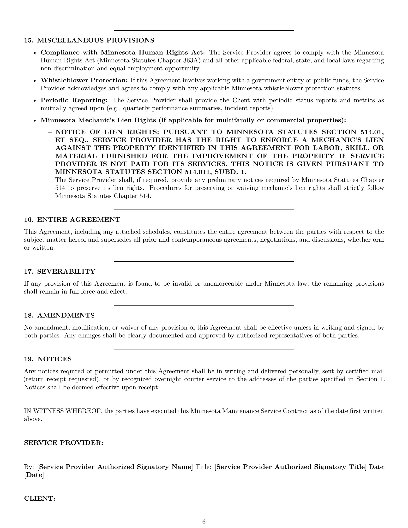Preview page 6 of Pro Minnesota maintenance service contract template