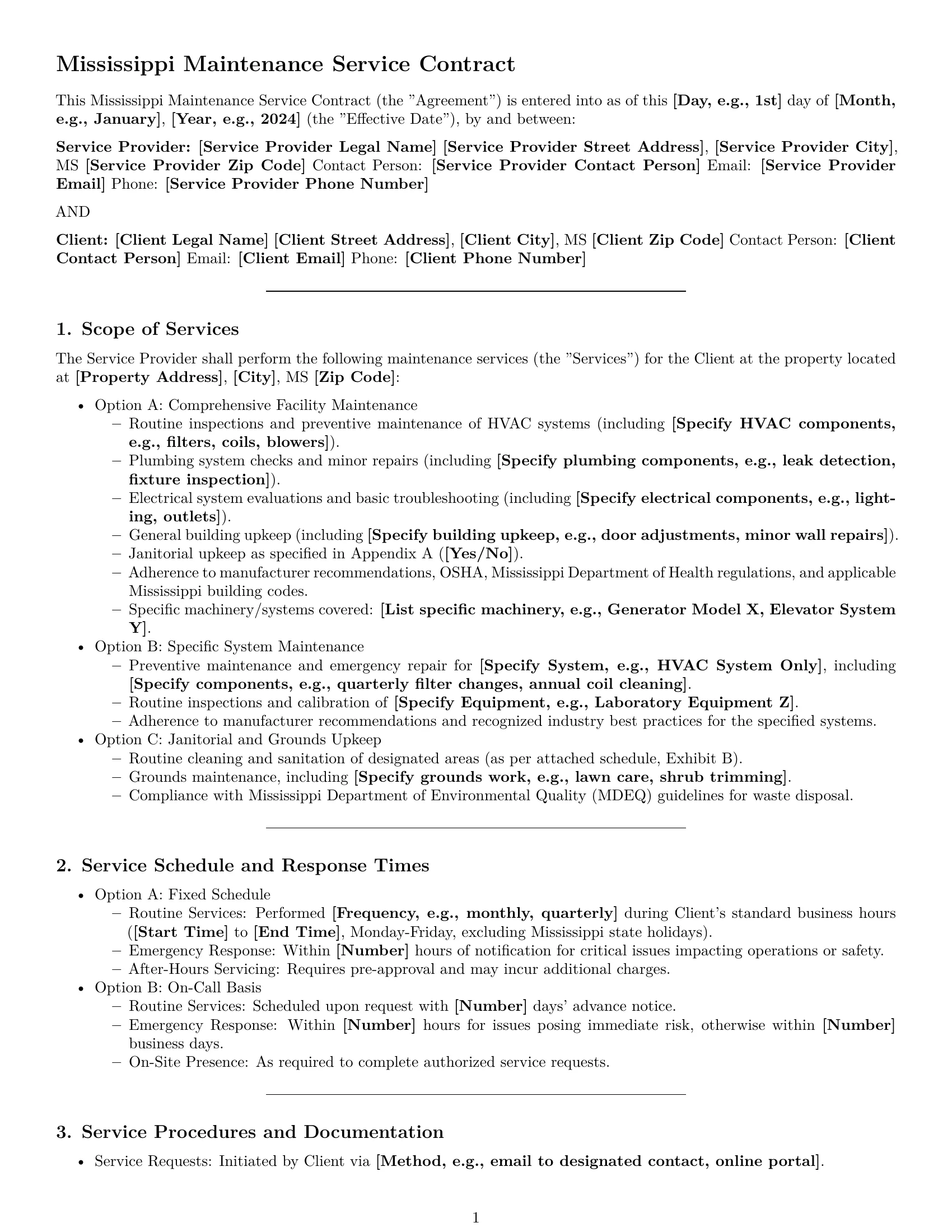 Preview page 1 of Pro Mississippi maintenance service contract template