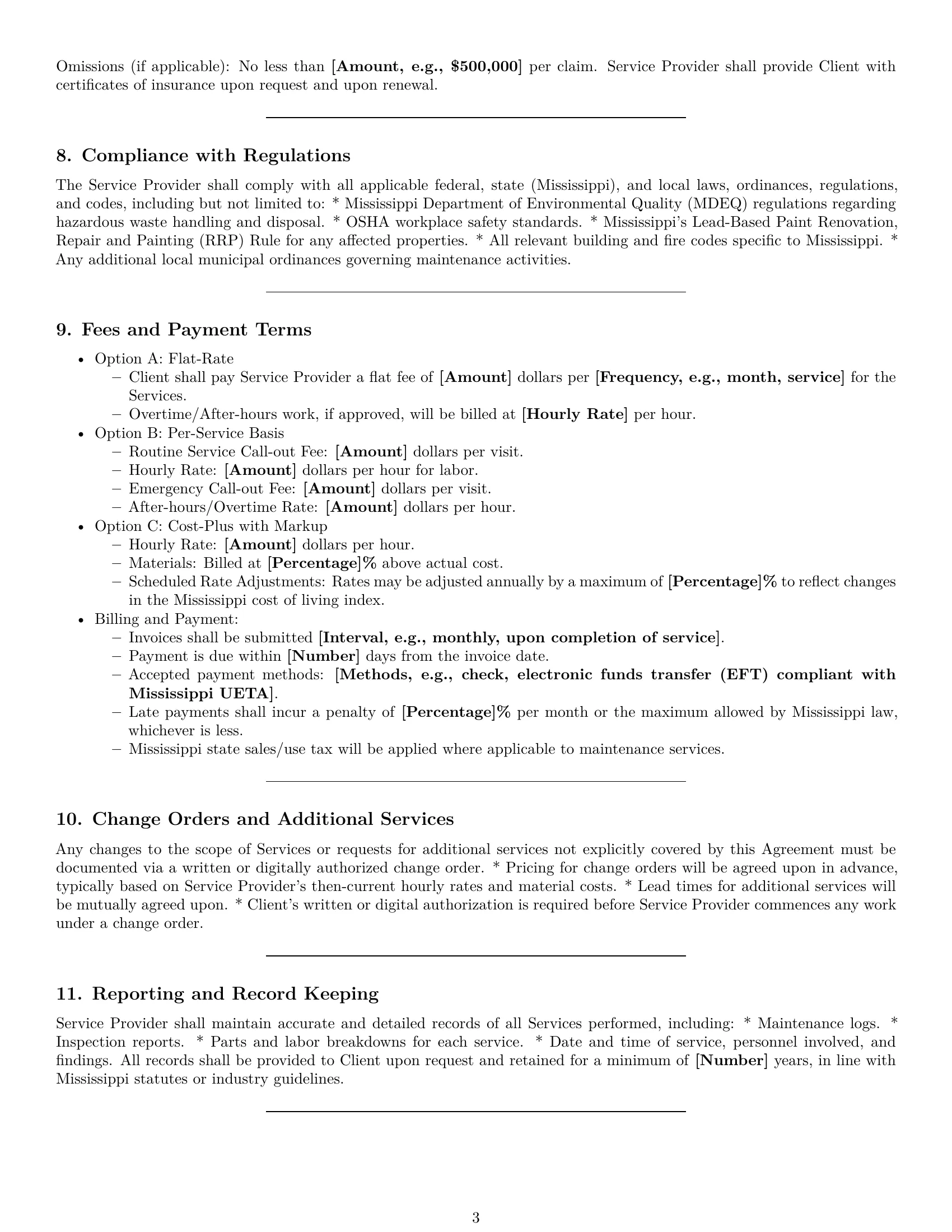 Preview page 3 of Pro Mississippi maintenance service contract template
