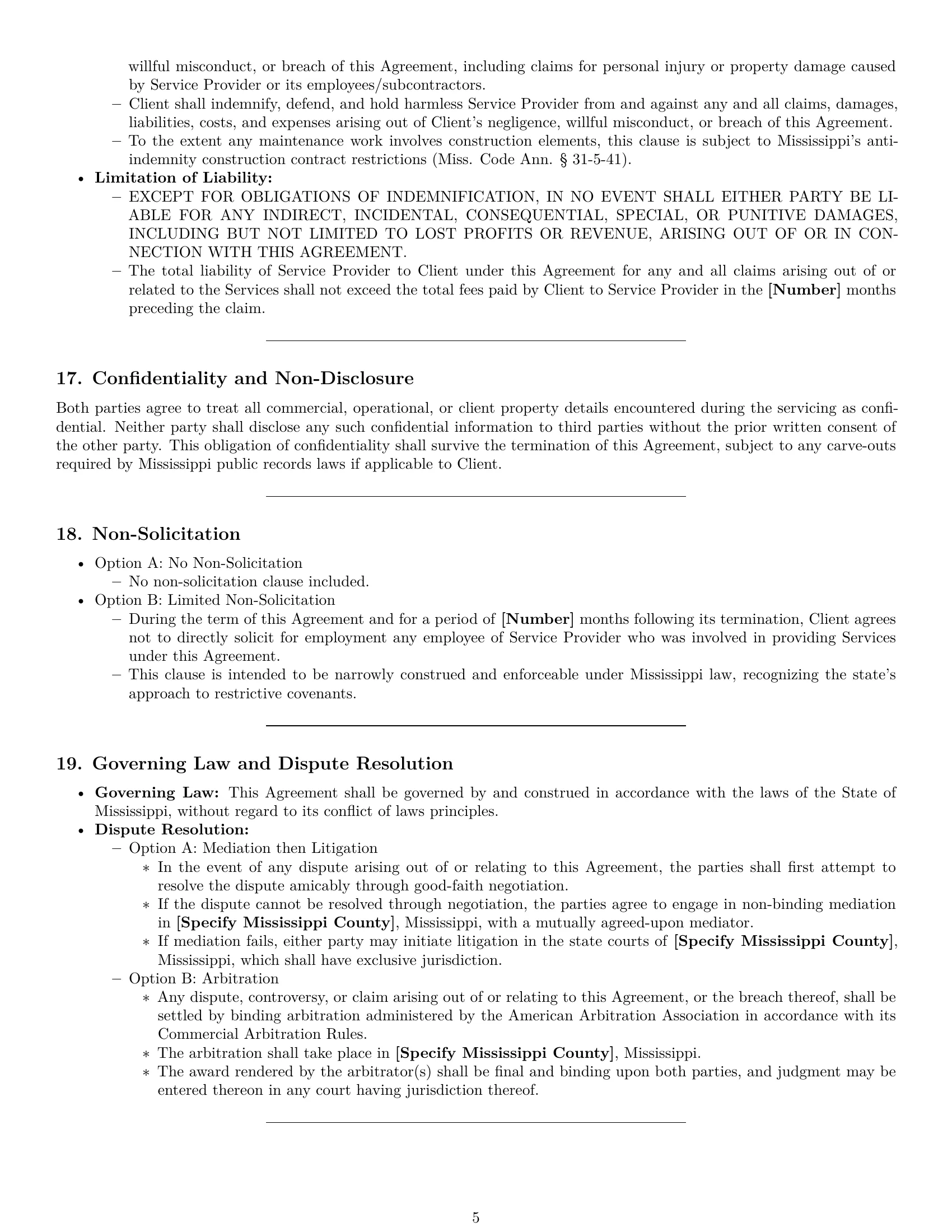 Preview page 5 of Pro Mississippi maintenance service contract template