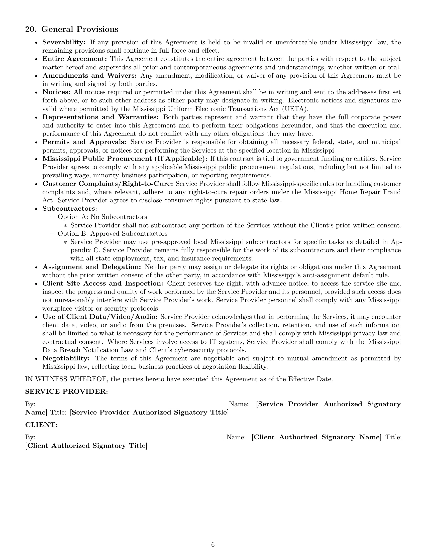 Preview page 6 of Pro Mississippi maintenance service contract template