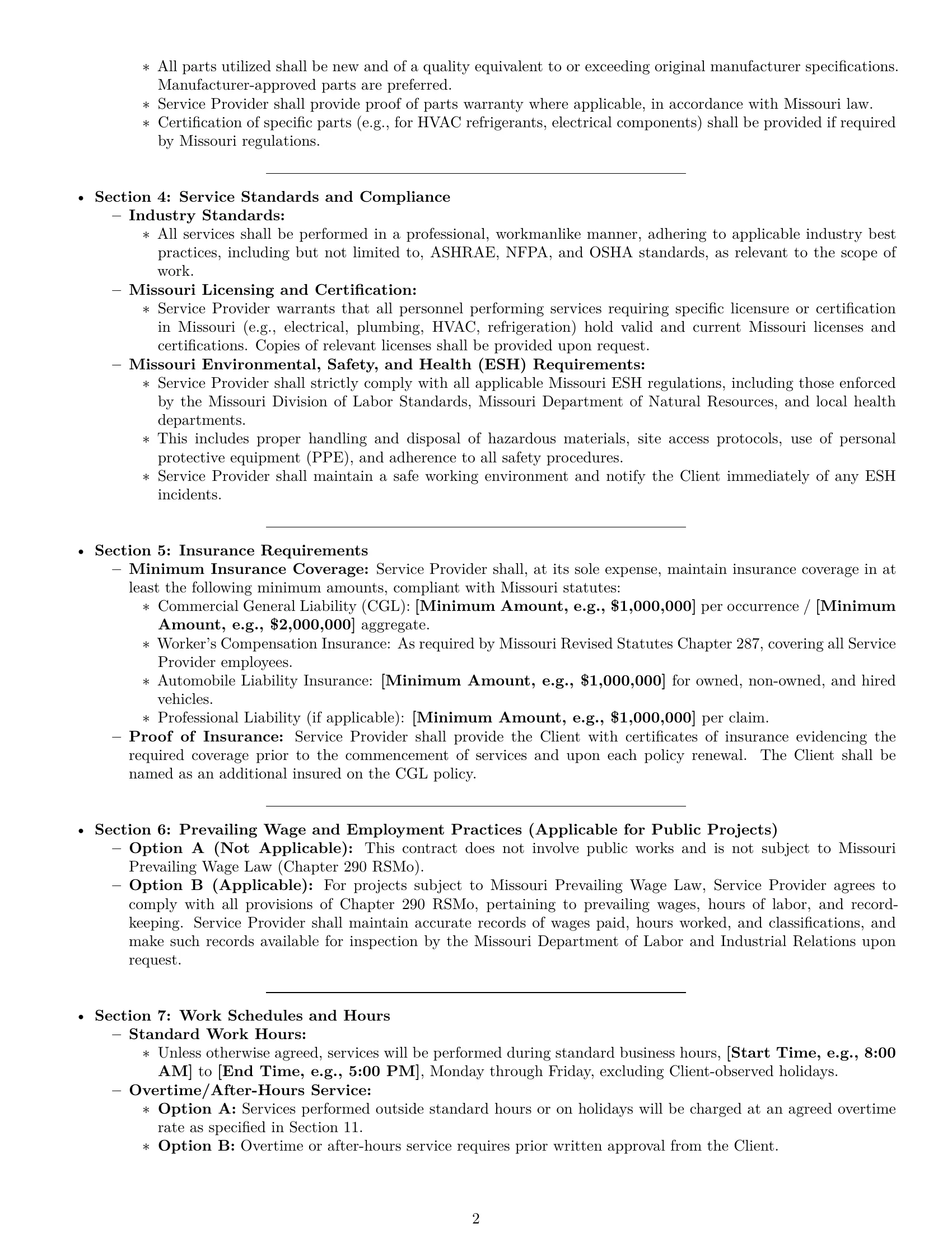 Preview page 2 of Pro Missouri maintenance service contract template