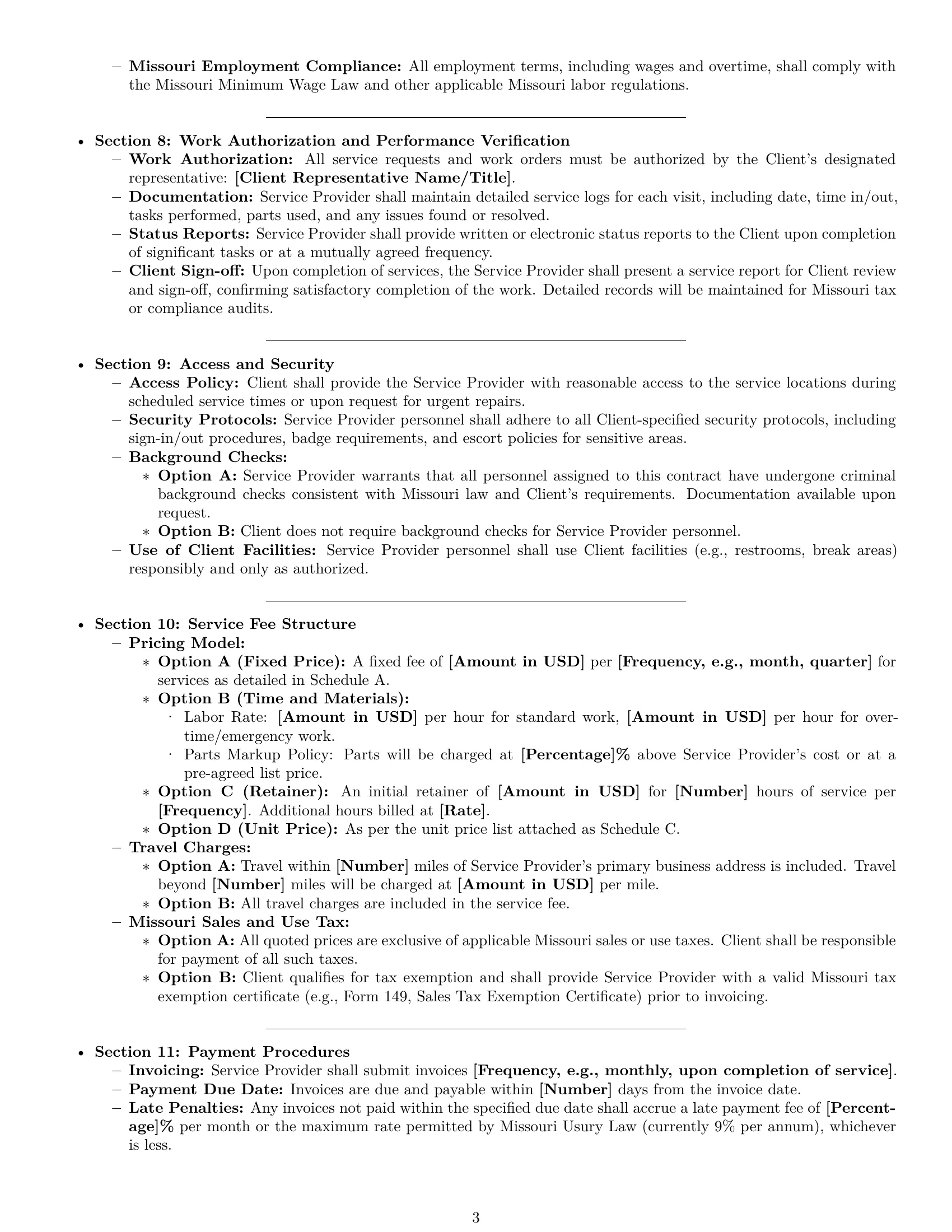 Preview page 3 of Pro Missouri maintenance service contract template