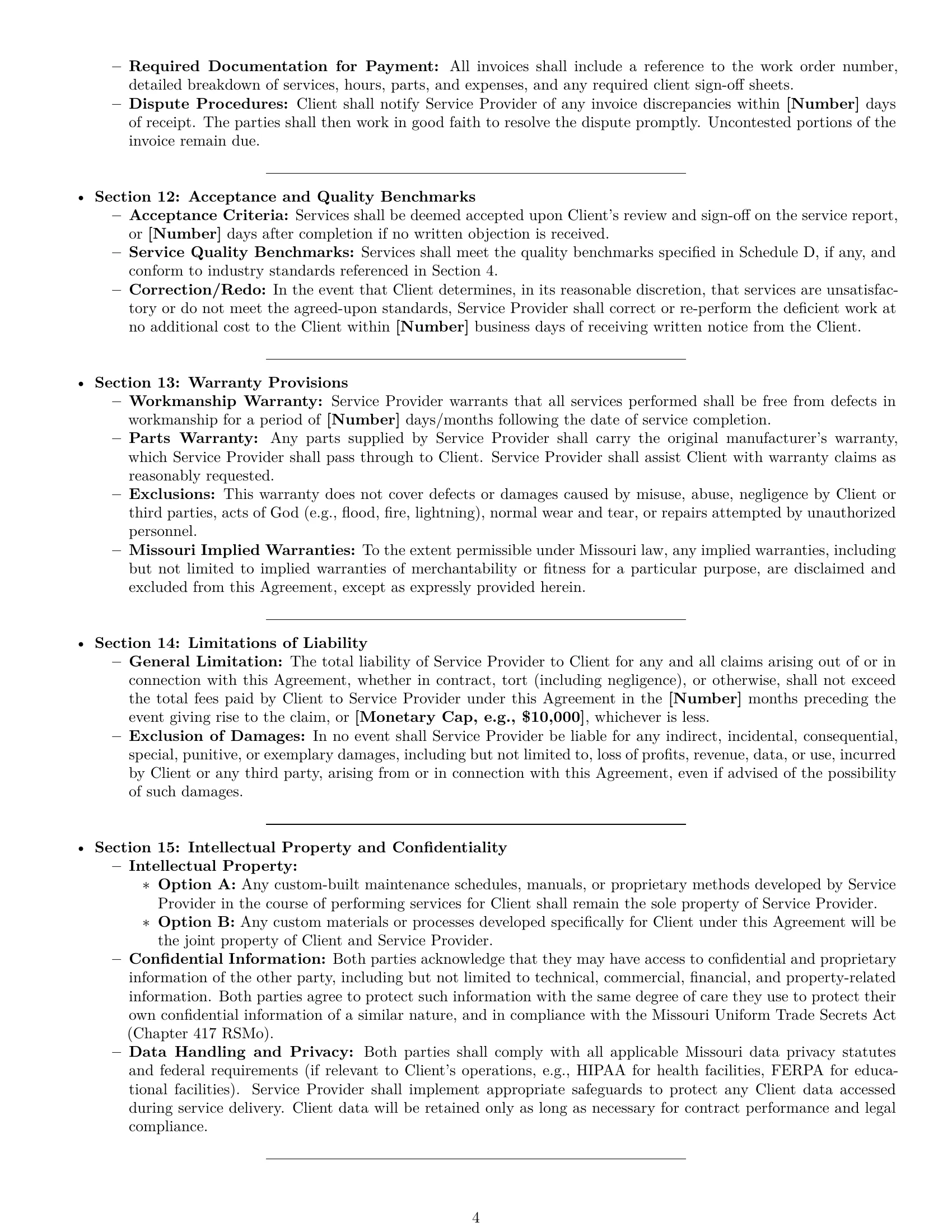 Preview page 4 of Pro Missouri maintenance service contract template