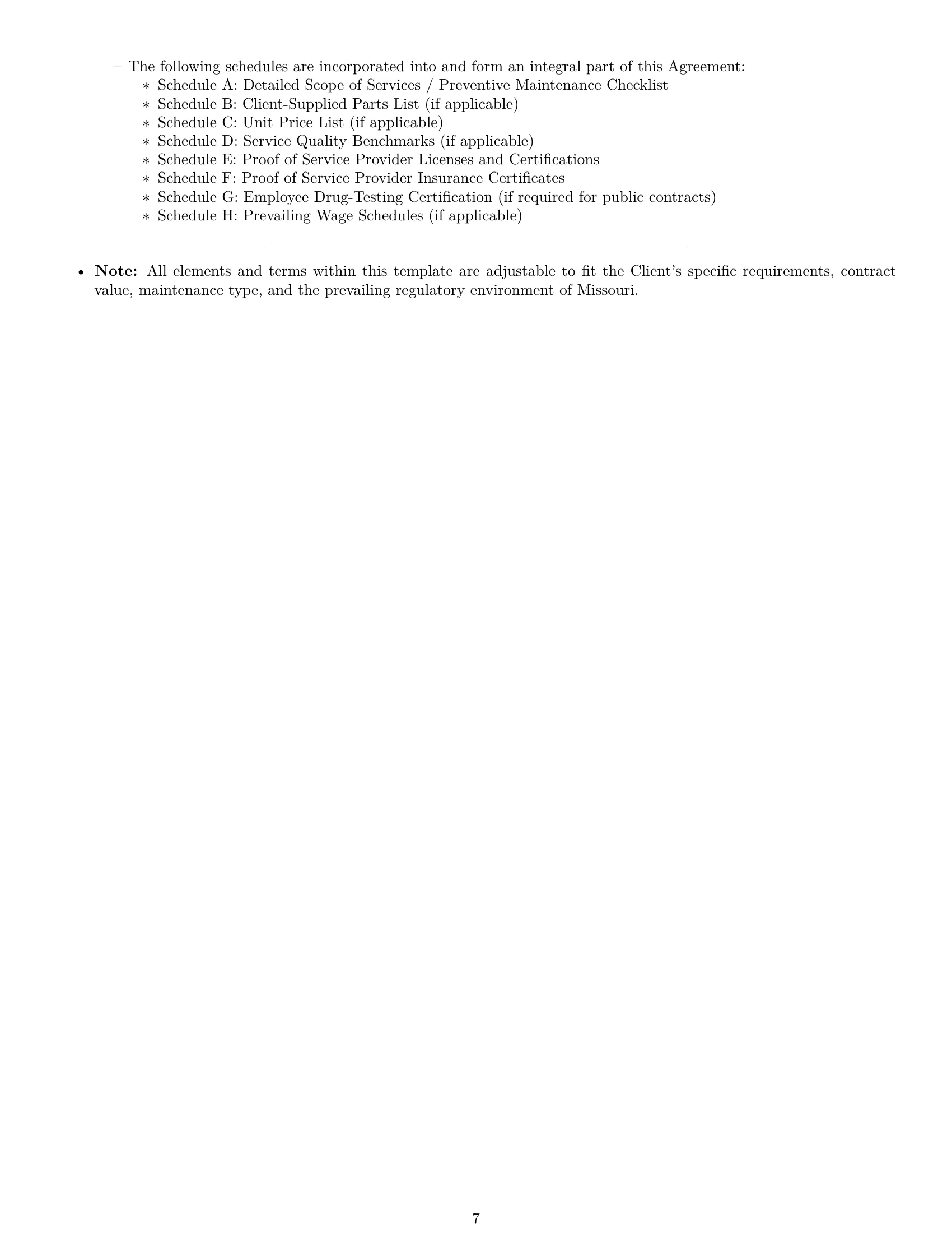 Preview page 7 of Pro Missouri maintenance service contract template