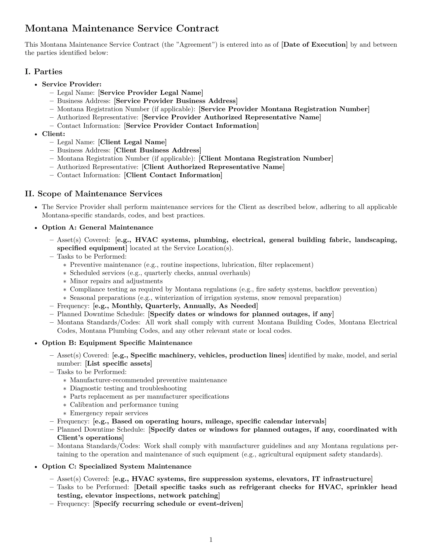 Preview page 1 of Pro Montana maintenance service contract template