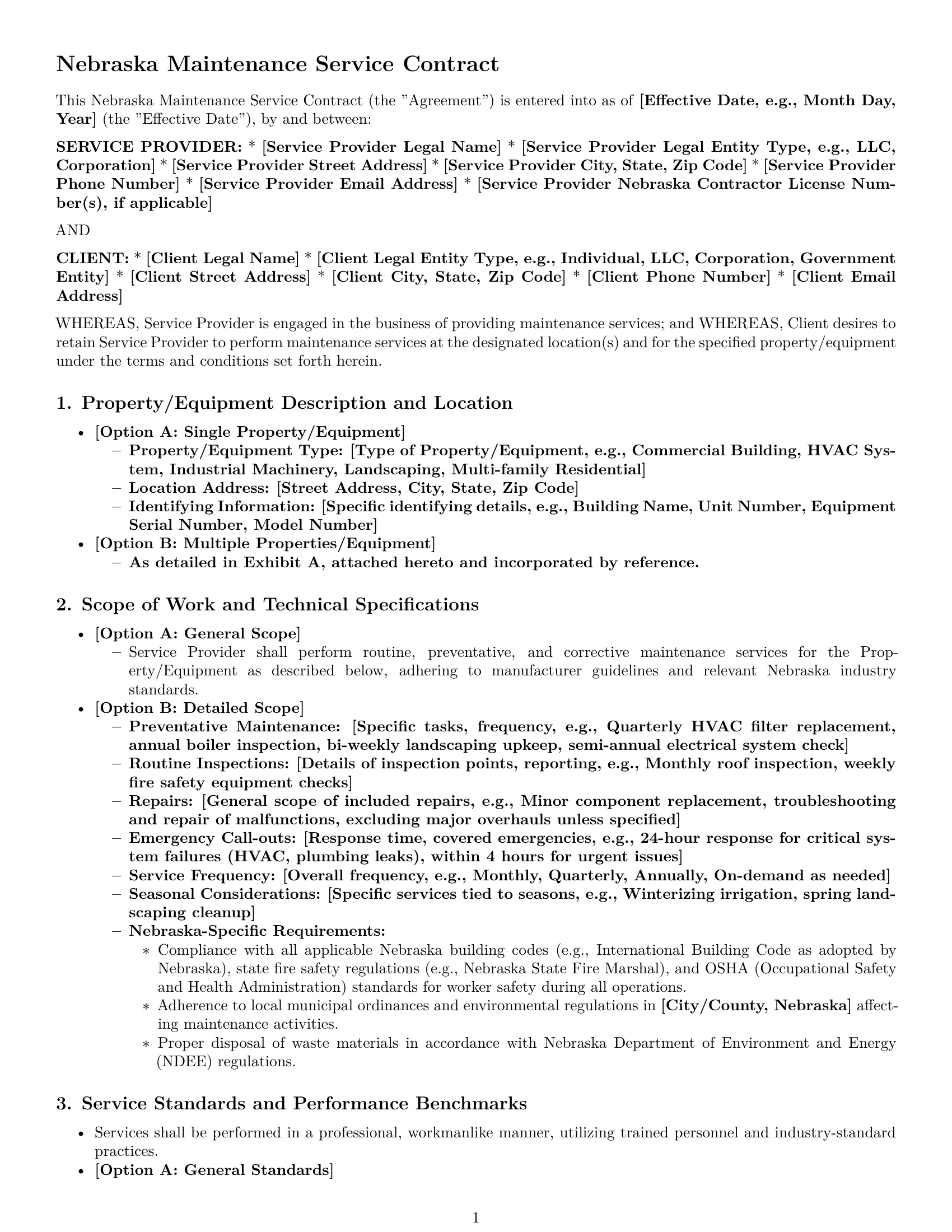 Preview page 1 of Pro Nebraska maintenance service contract template