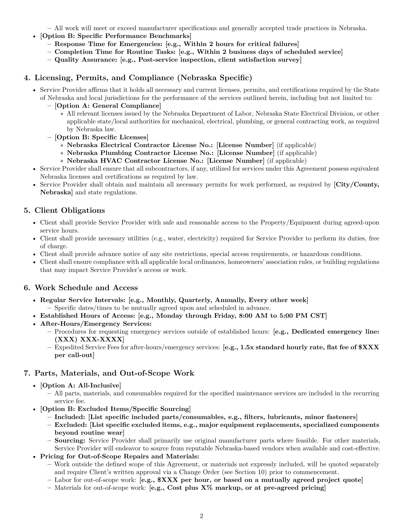 Preview page 2 of Pro Nebraska maintenance service contract template