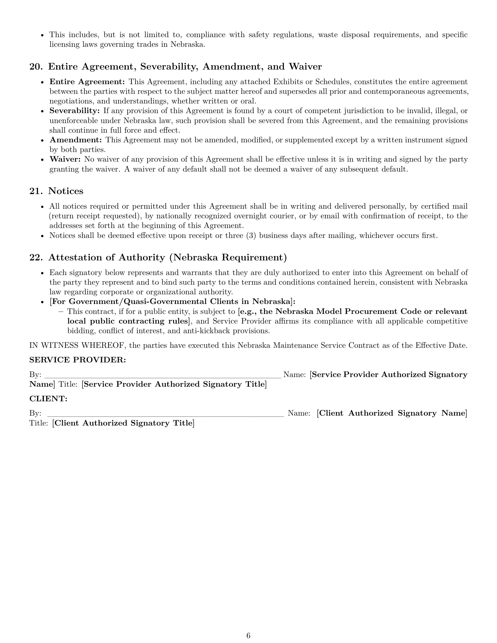 Preview page 6 of Pro Nebraska maintenance service contract template
