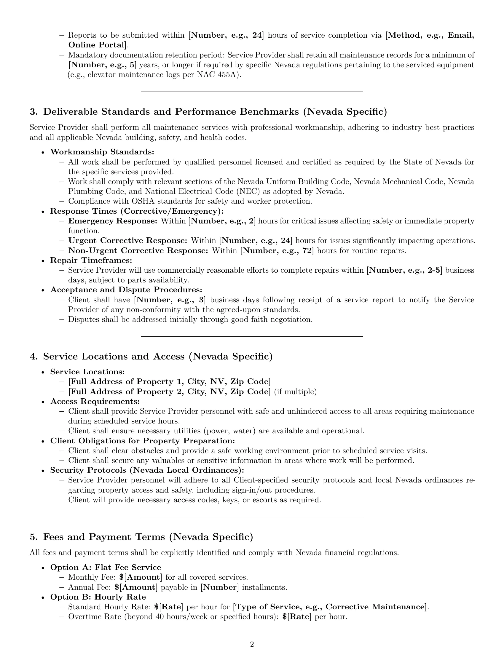 Preview page 2 of Pro Nevada maintenance service contract template