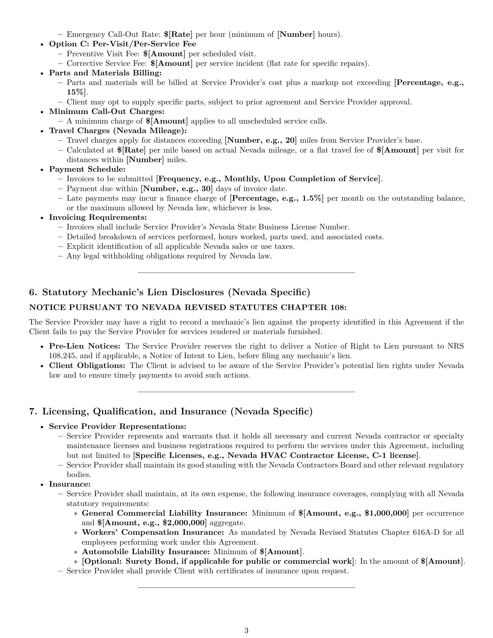 Preview page 3 of Pro Nevada maintenance service contract template