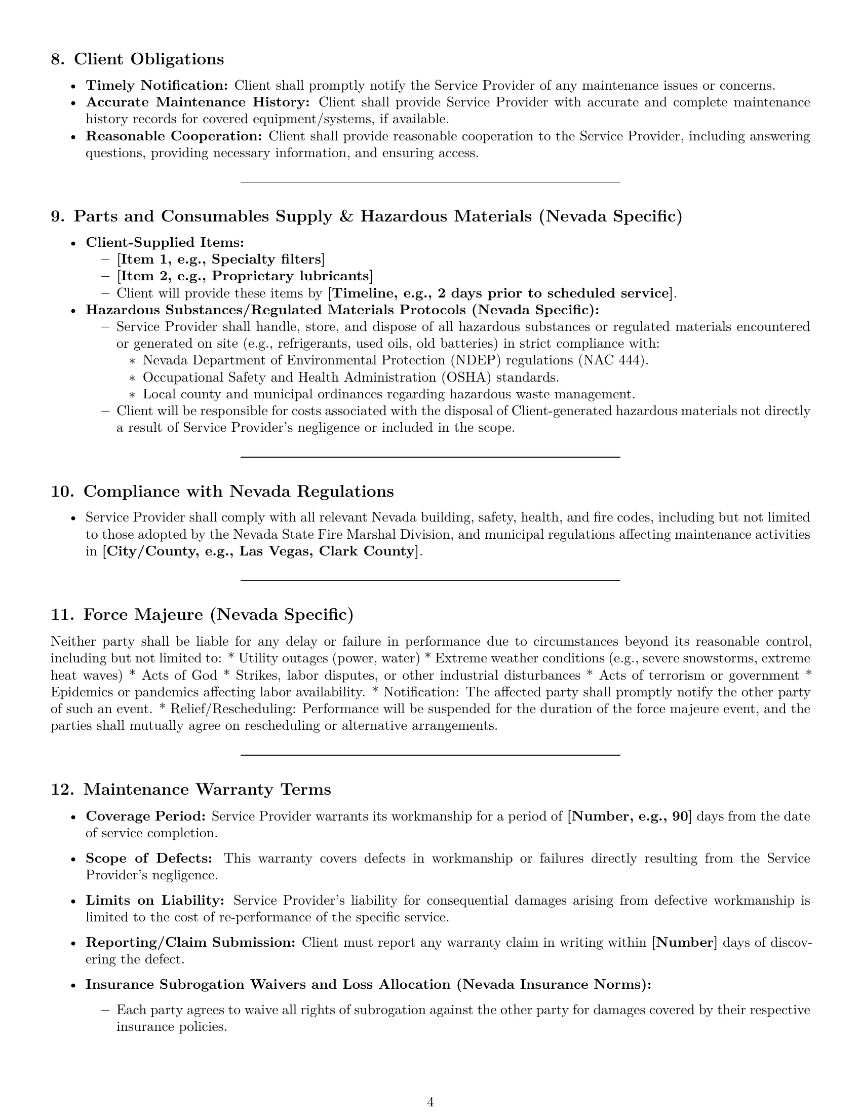 Preview page 4 of Pro Nevada maintenance service contract template