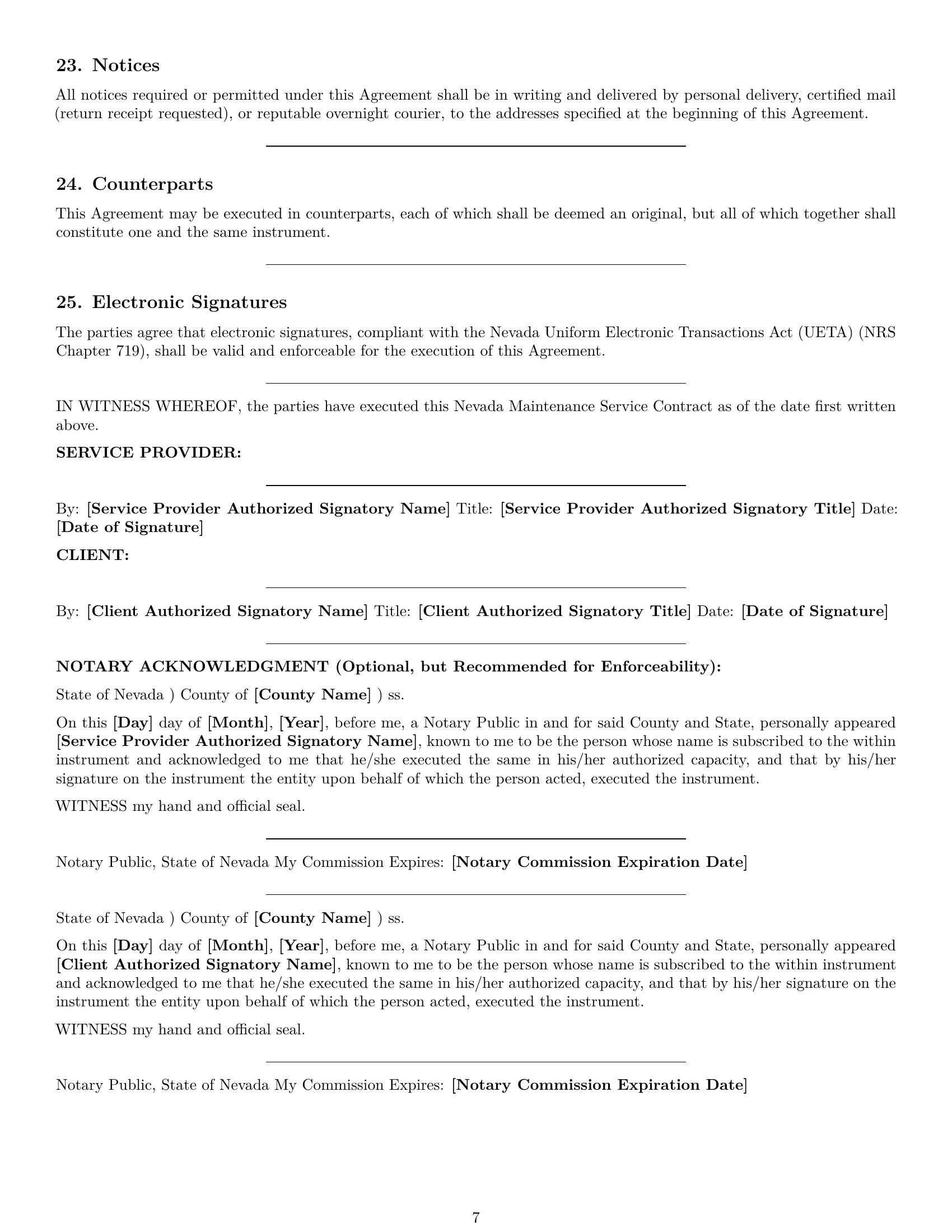 Preview page 7 of Pro Nevada maintenance service contract template