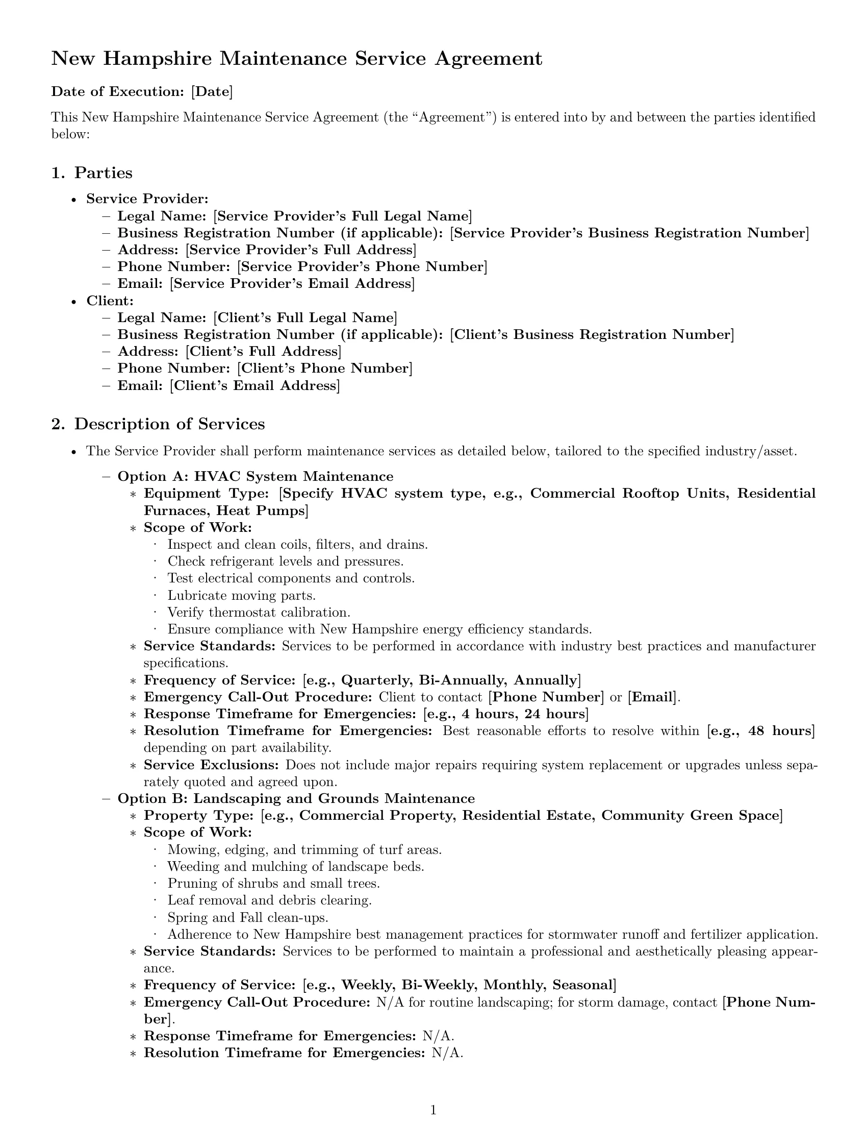 Preview page 1 of Pro New Hampshire maintenance service contract template
