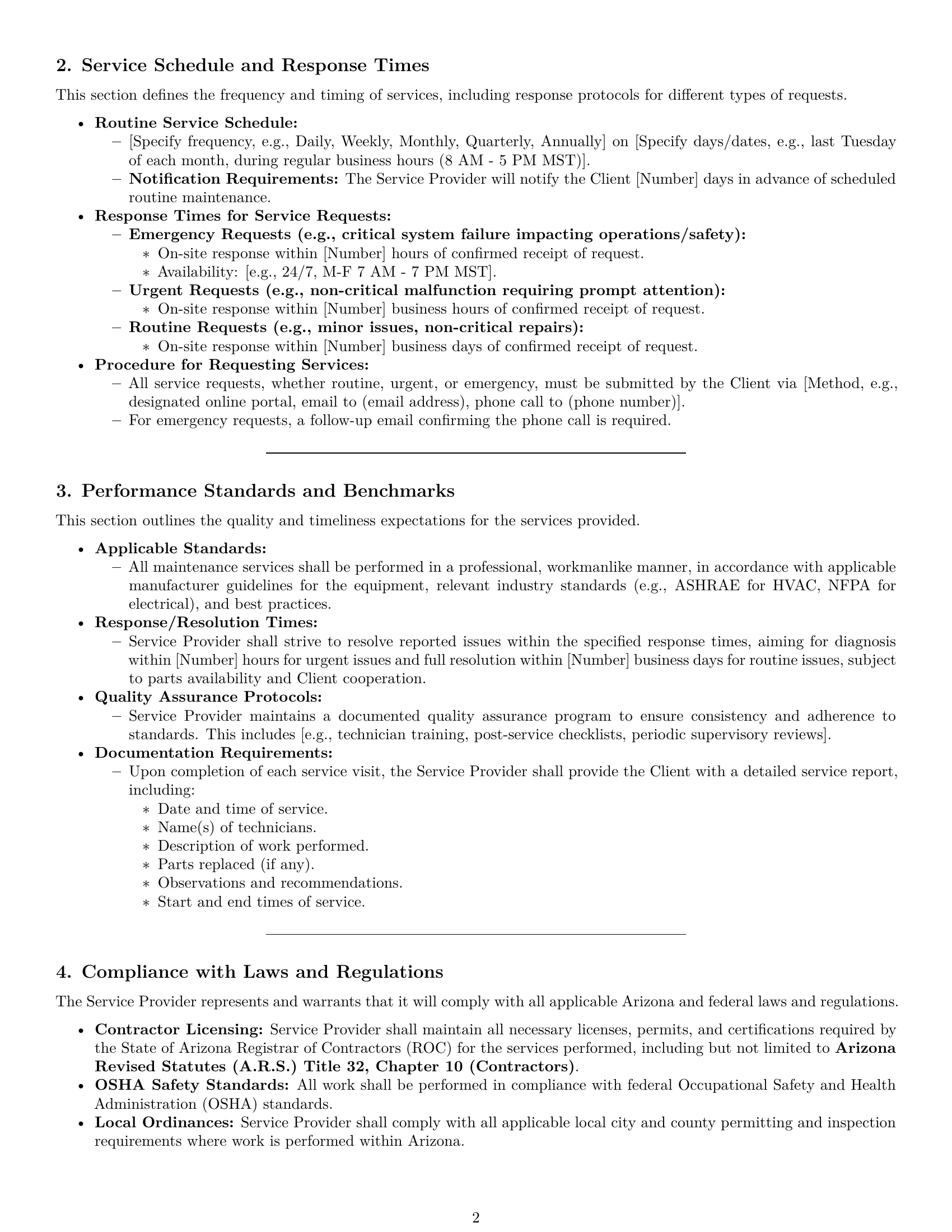 Preview page 2 of Pro Arizona maintenance service contract template