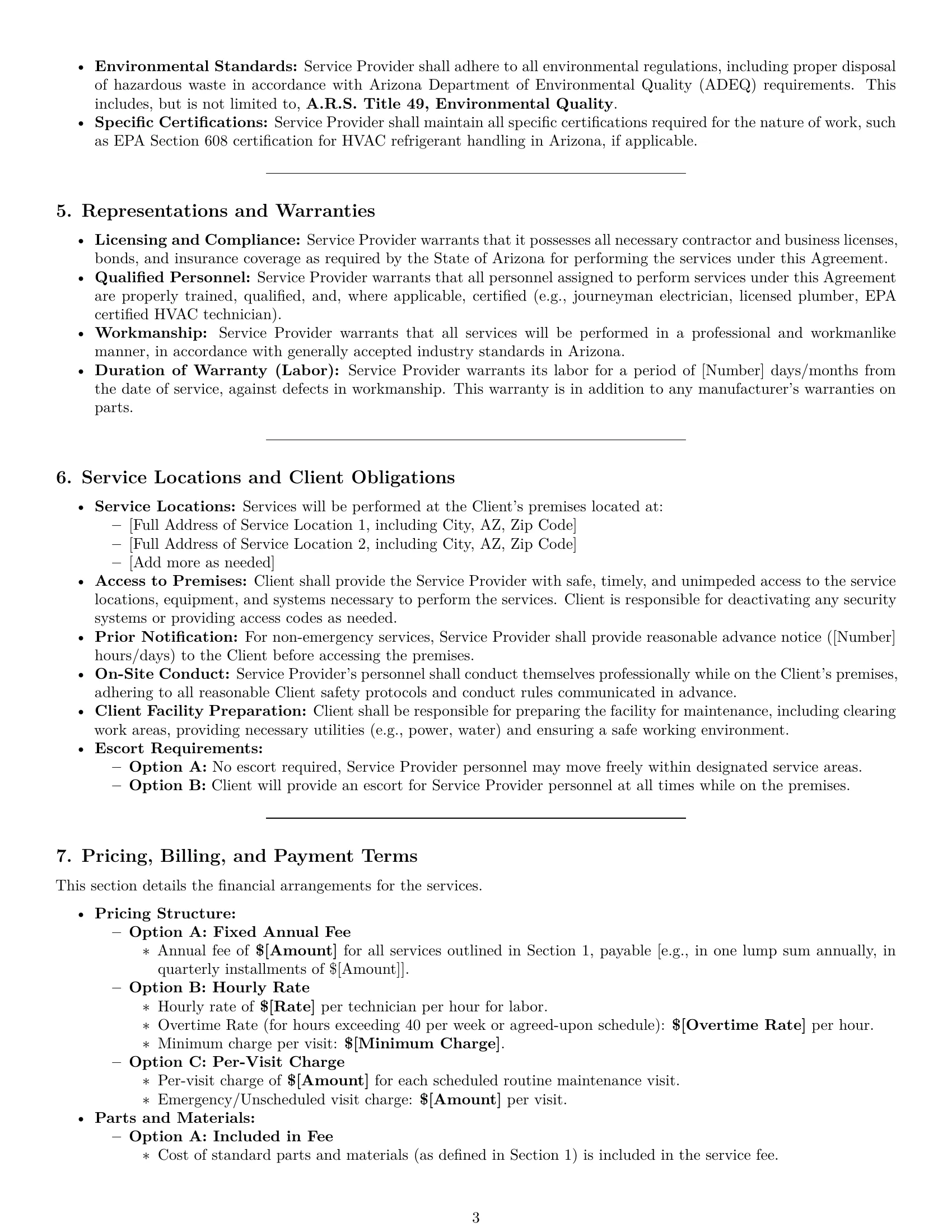 Preview page 3 of Pro Arizona maintenance service contract template