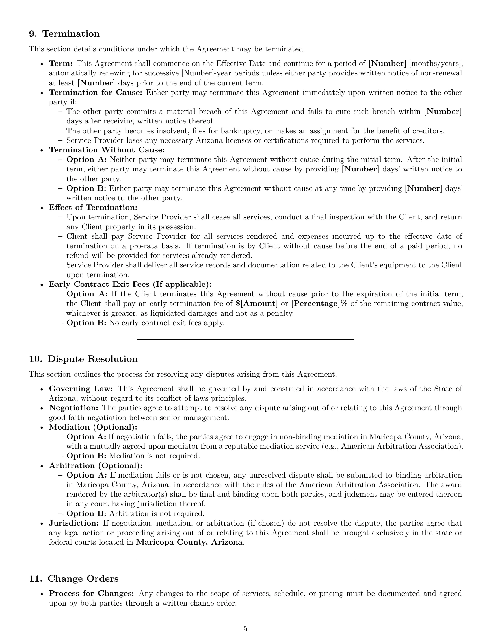 Preview page 5 of Pro Arizona maintenance service contract template